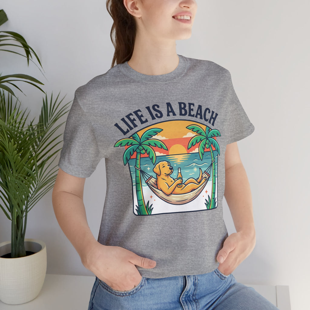 Life Is A Beach dog hammock tee | beach sunset palm trees