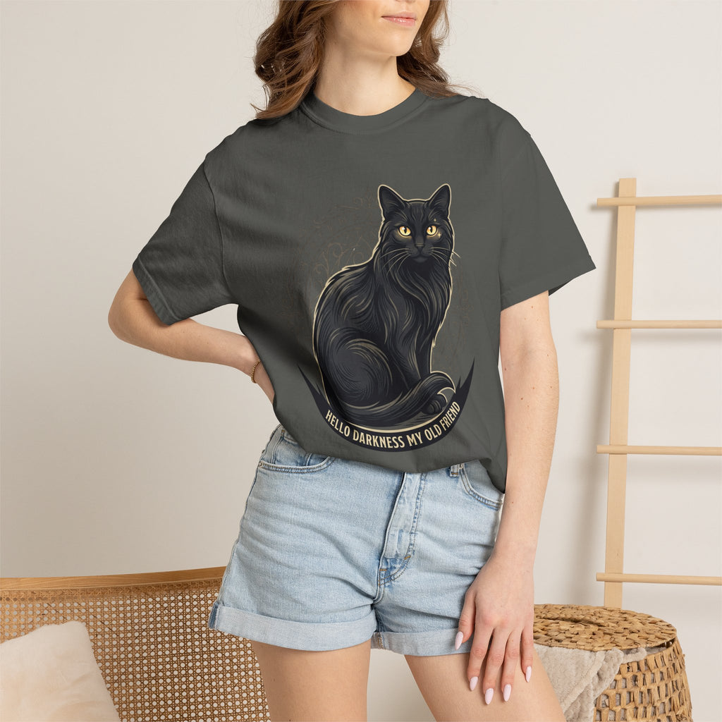 Hello Darkness My Old Friend black cat T-Shirt | Gothic Cat Tee