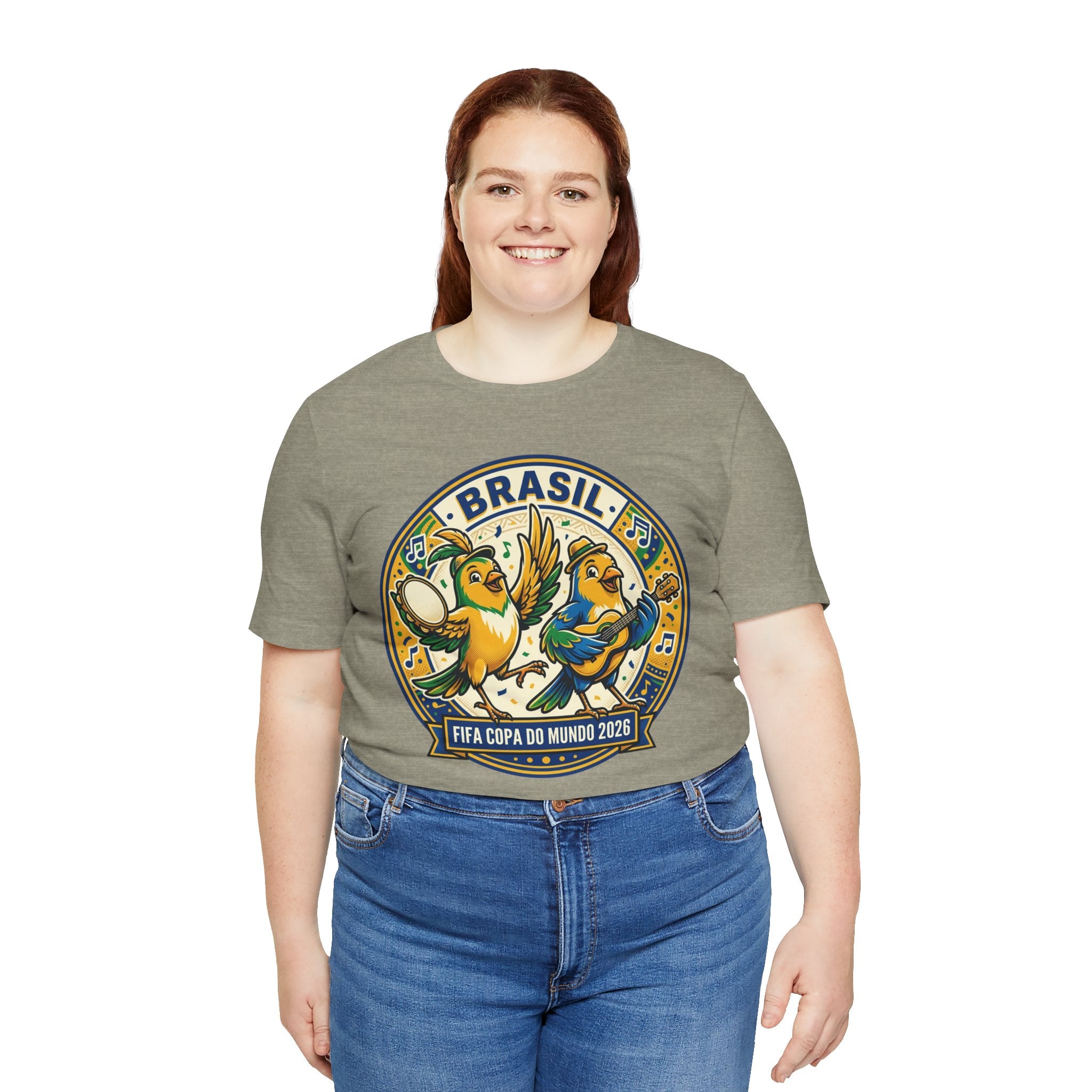 Unisex Jersey Short Sleeve Tee Brazilian canaries playing samba.