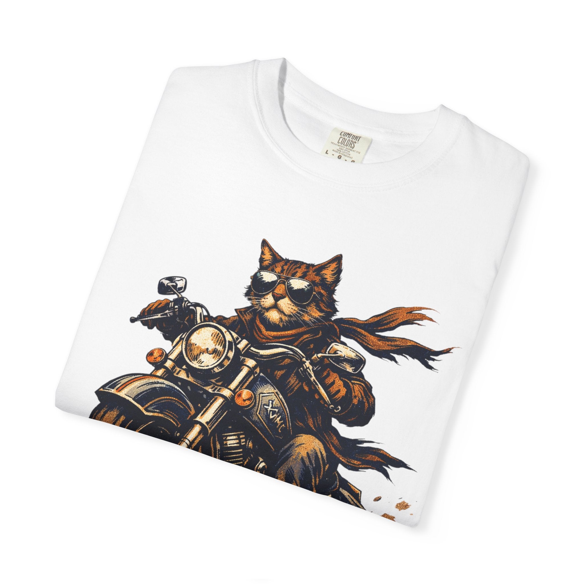 Ride or Reverie Cat Biker T-Shirt | Motorcycle Cat Illustration