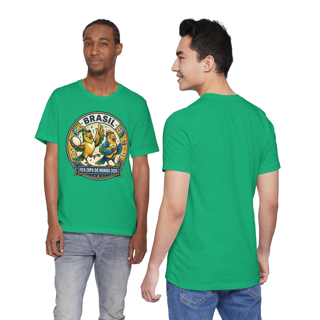 Unisex Jersey Short Sleeve Tee Brazilian canaries playing samba.