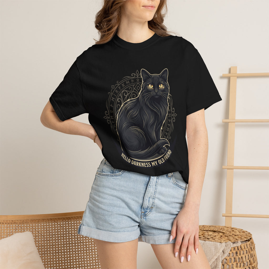 Hello Darkness My Old Friend black cat T-Shirt | Gothic Cat Tee