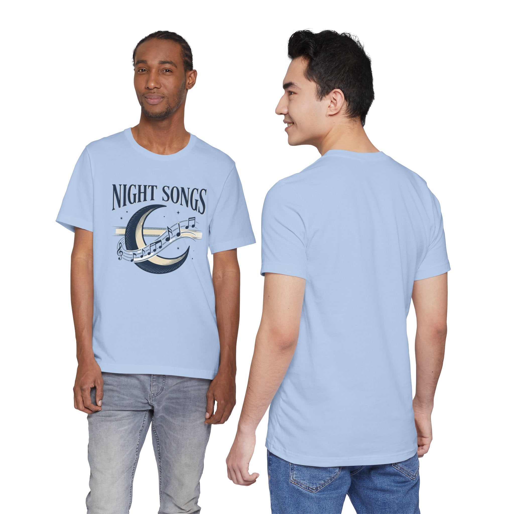 Night Songs crescent moon with musical notes T-Shirt | music tee