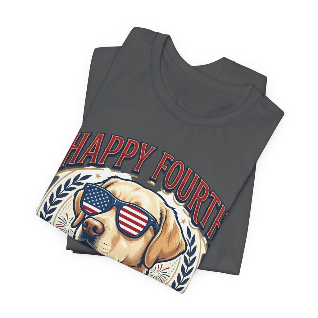 Happy Fourth Dog Sunglasses T-Shirt | Patriotic Labrador 4th of July Tee