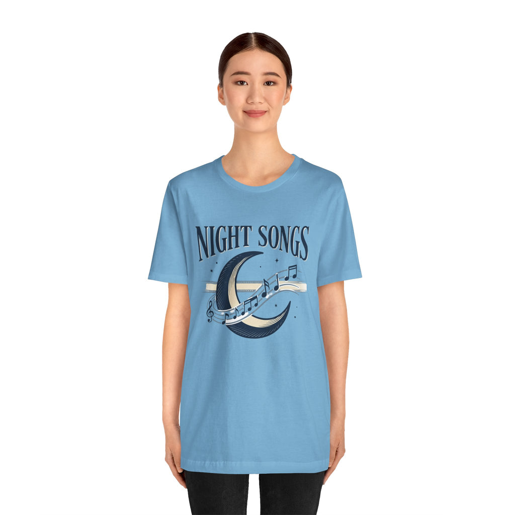Night Songs crescent moon with musical notes T-Shirt | music tee