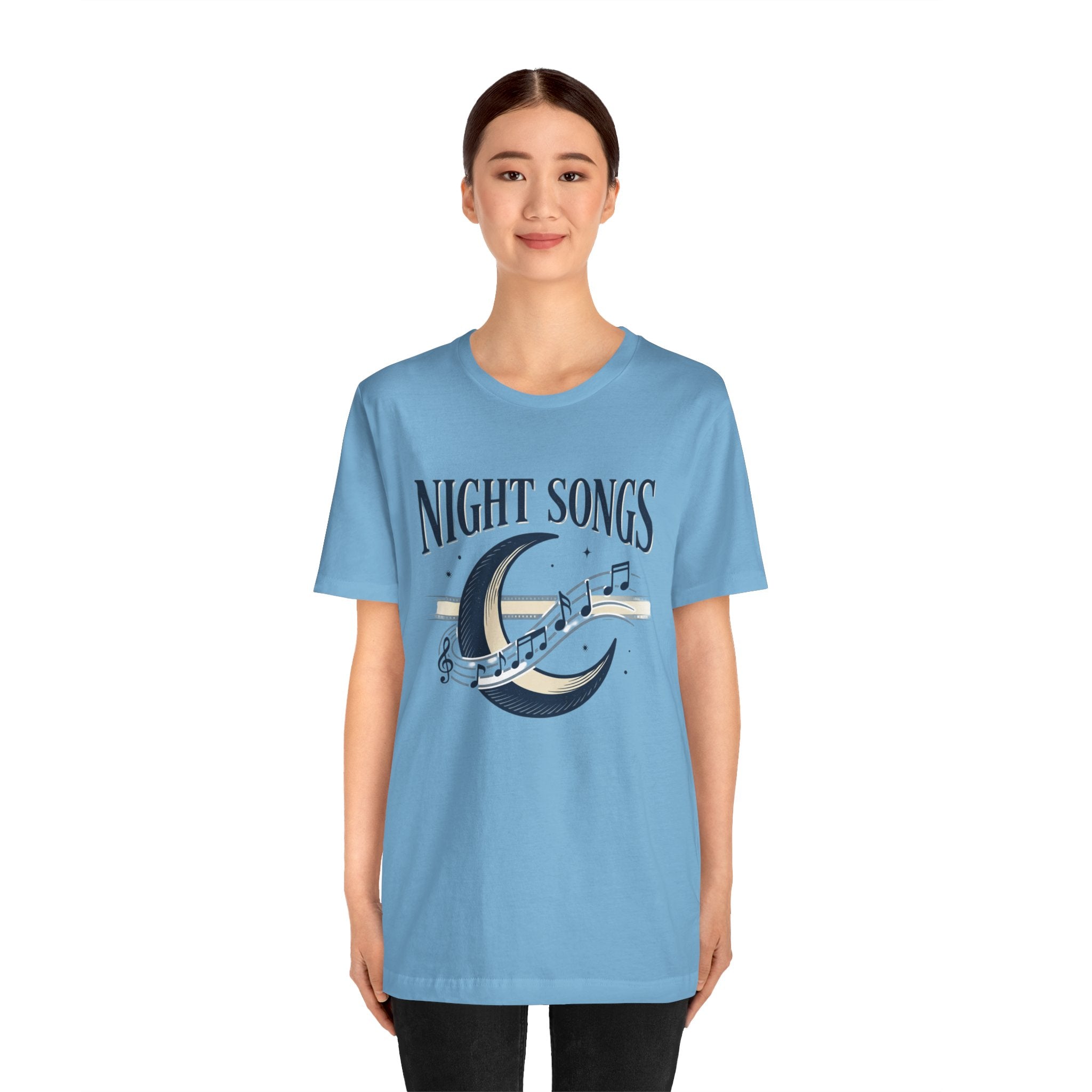 Night Songs crescent moon with musical notes T-Shirt | music tee