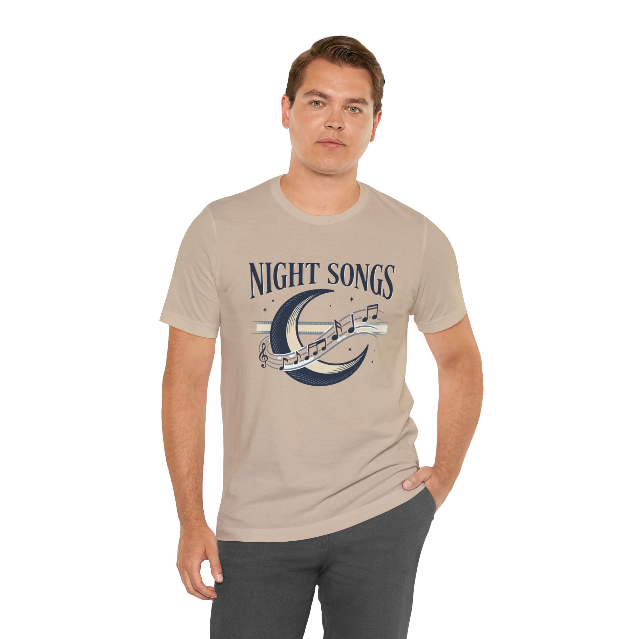 Night Songs crescent moon with musical notes T-Shirt | music tee