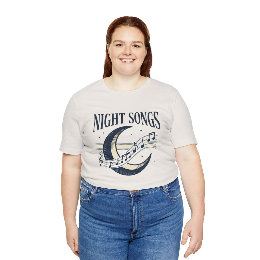 Night Songs crescent moon with musical notes T-Shirt | music tee