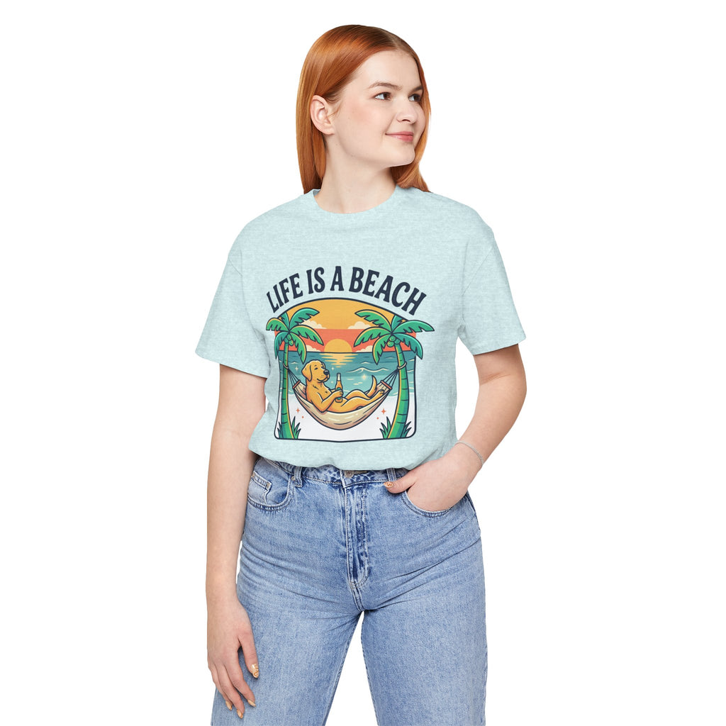 Life Is A Beach dog hammock tee | beach sunset palm trees