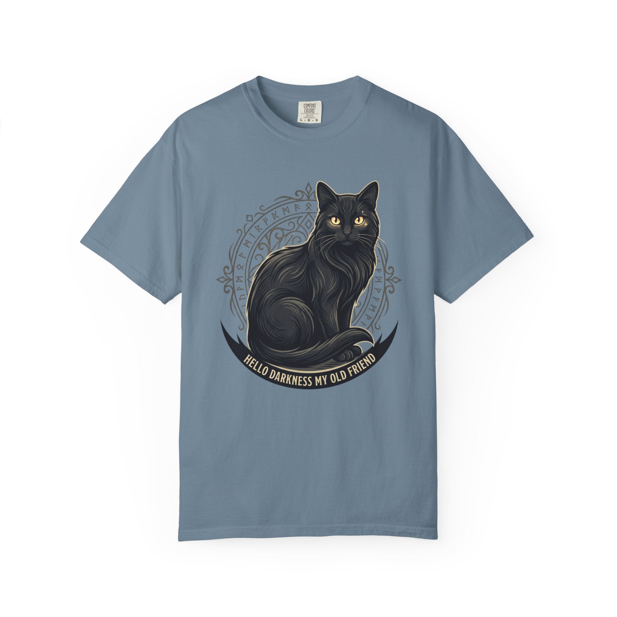 Hello Darkness My Old Friend black cat T-Shirt | Gothic Cat Tee