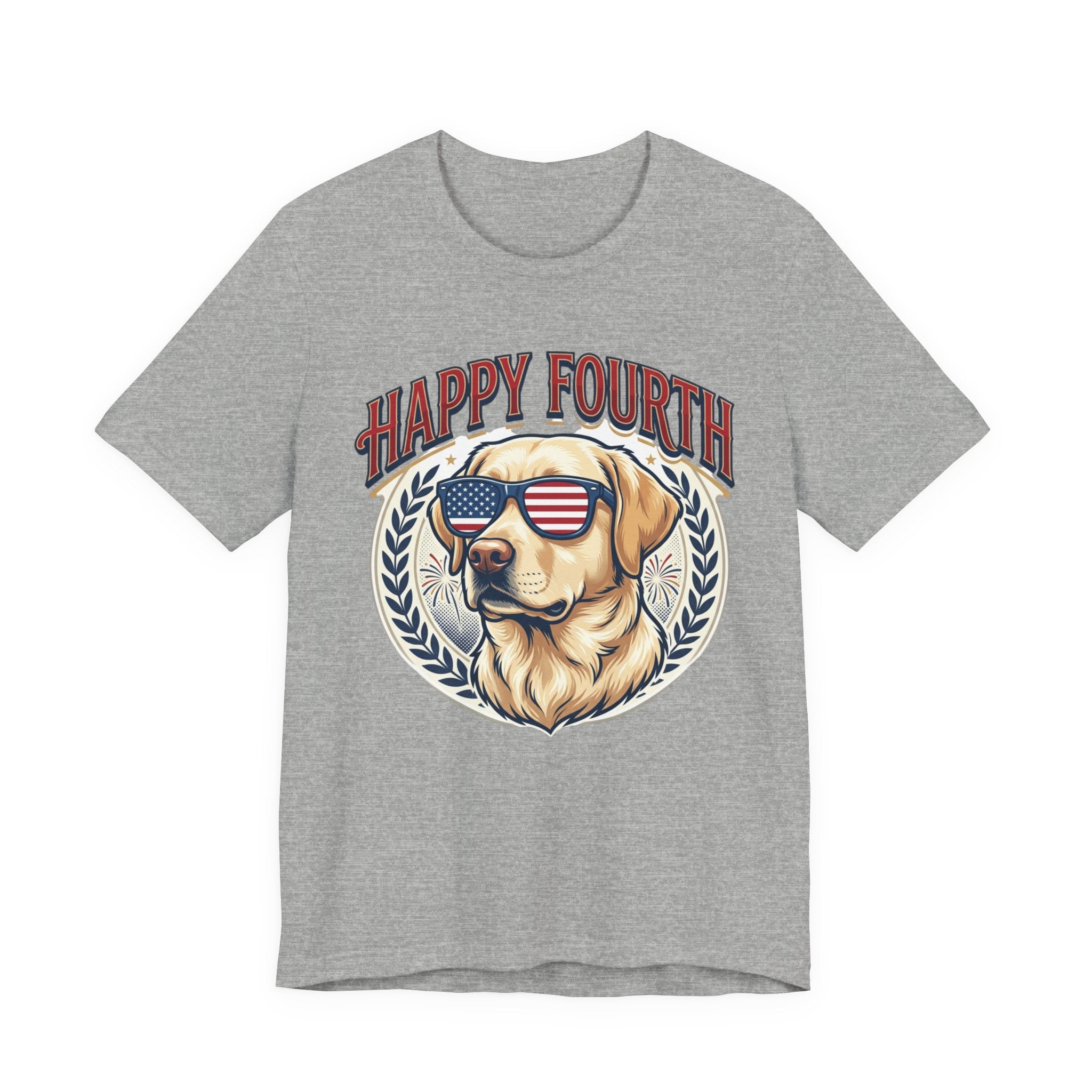 Happy Fourth Dog Sunglasses T-Shirt | Patriotic Labrador 4th of July Tee