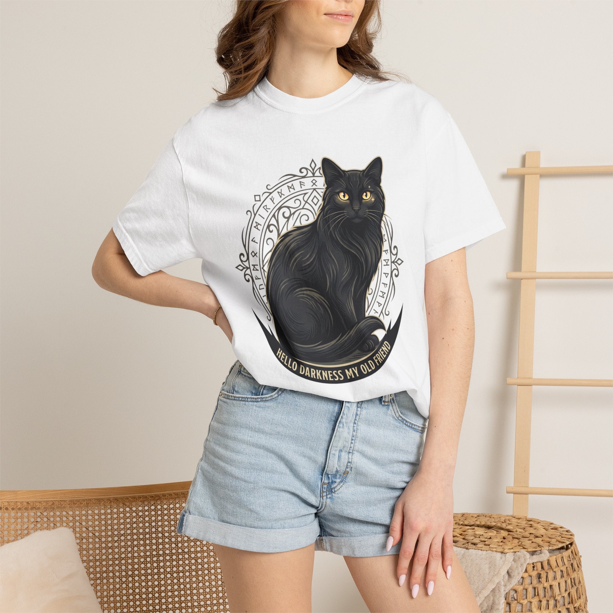 Hello Darkness My Old Friend black cat T-Shirt | Gothic Cat Tee