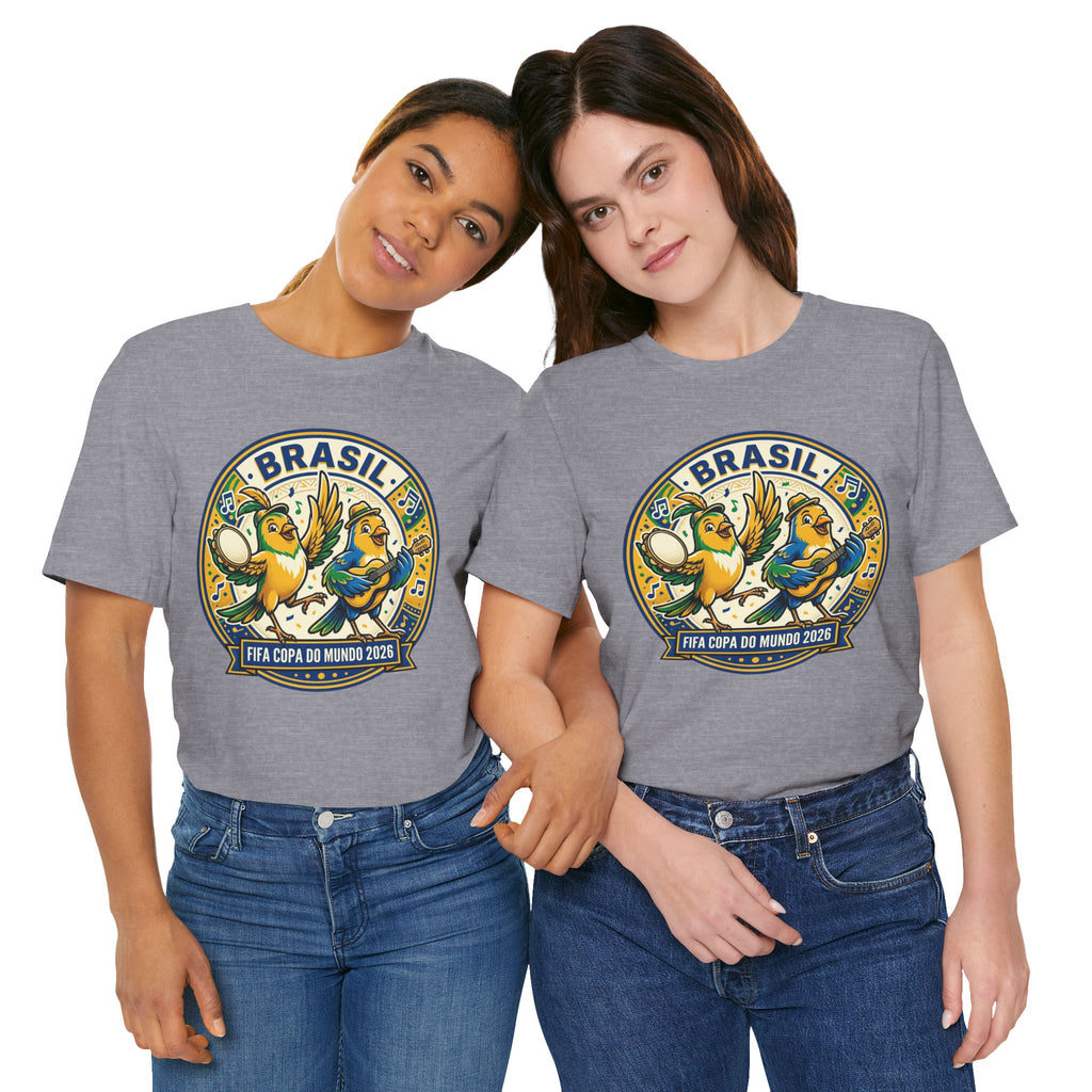 Unisex Jersey Short Sleeve Tee Brazilian canaries playing samba.