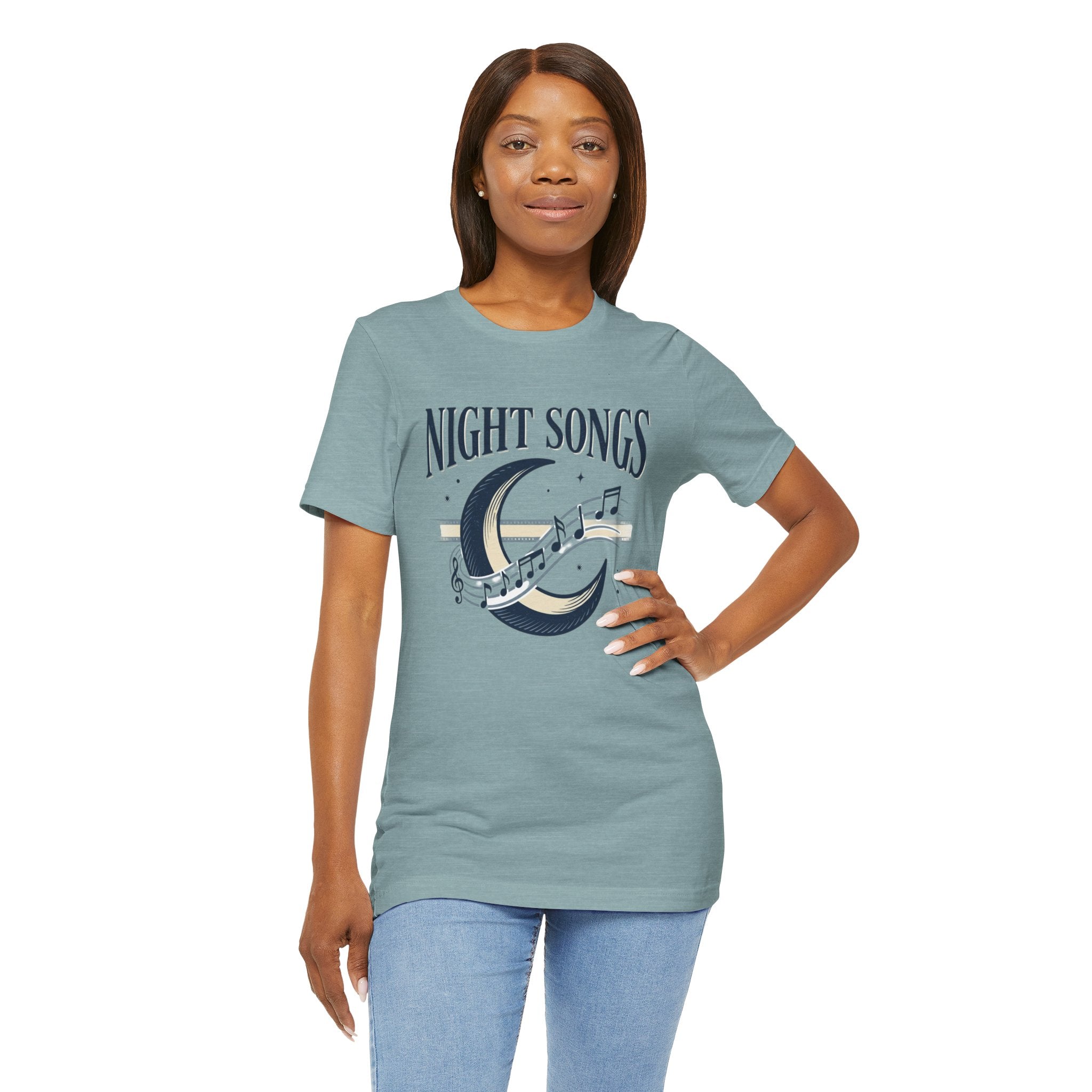 Night Songs crescent moon with musical notes T-Shirt | music tee