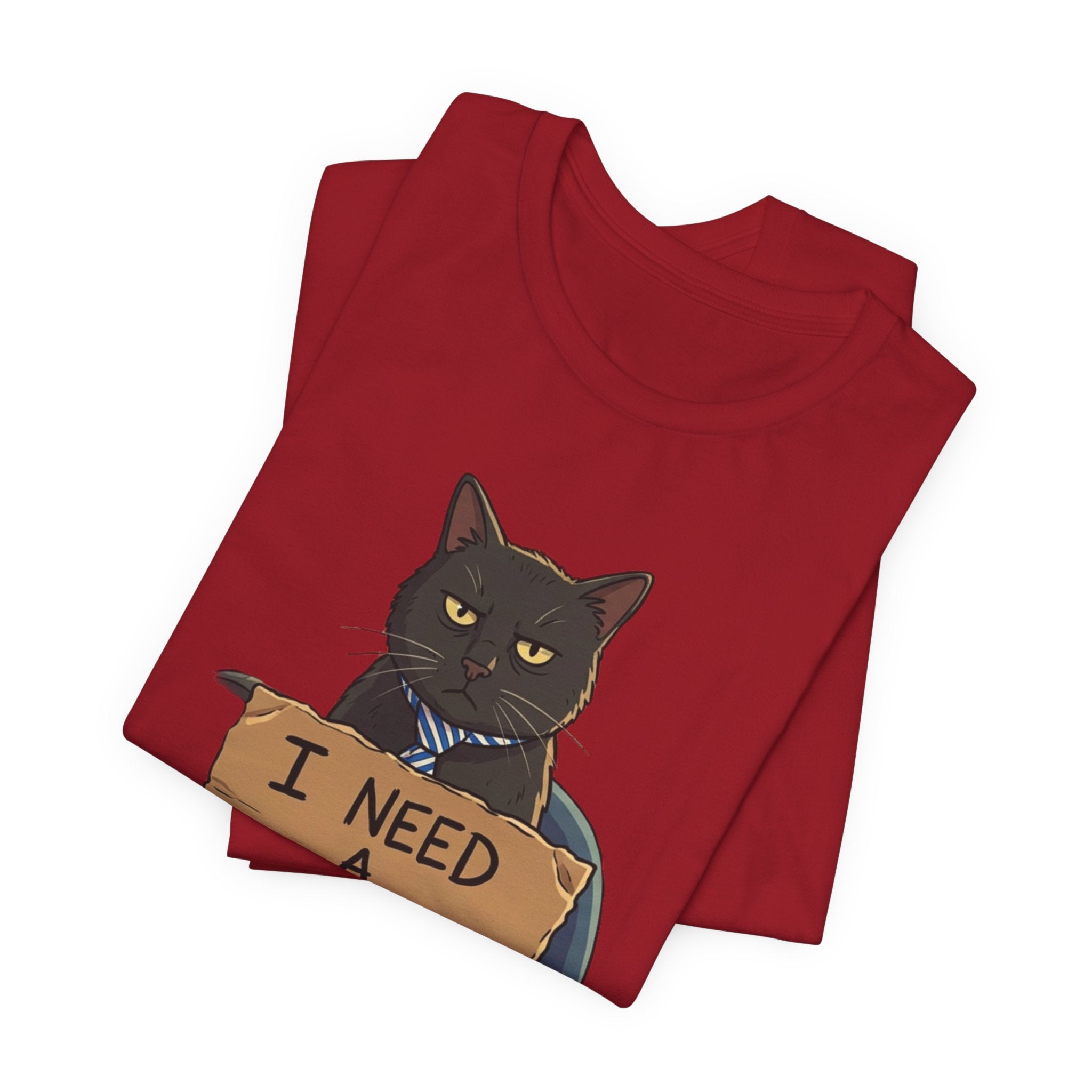 Black Cat Holding 'I Need a Vacation' Tee | Funny Cat Shirt