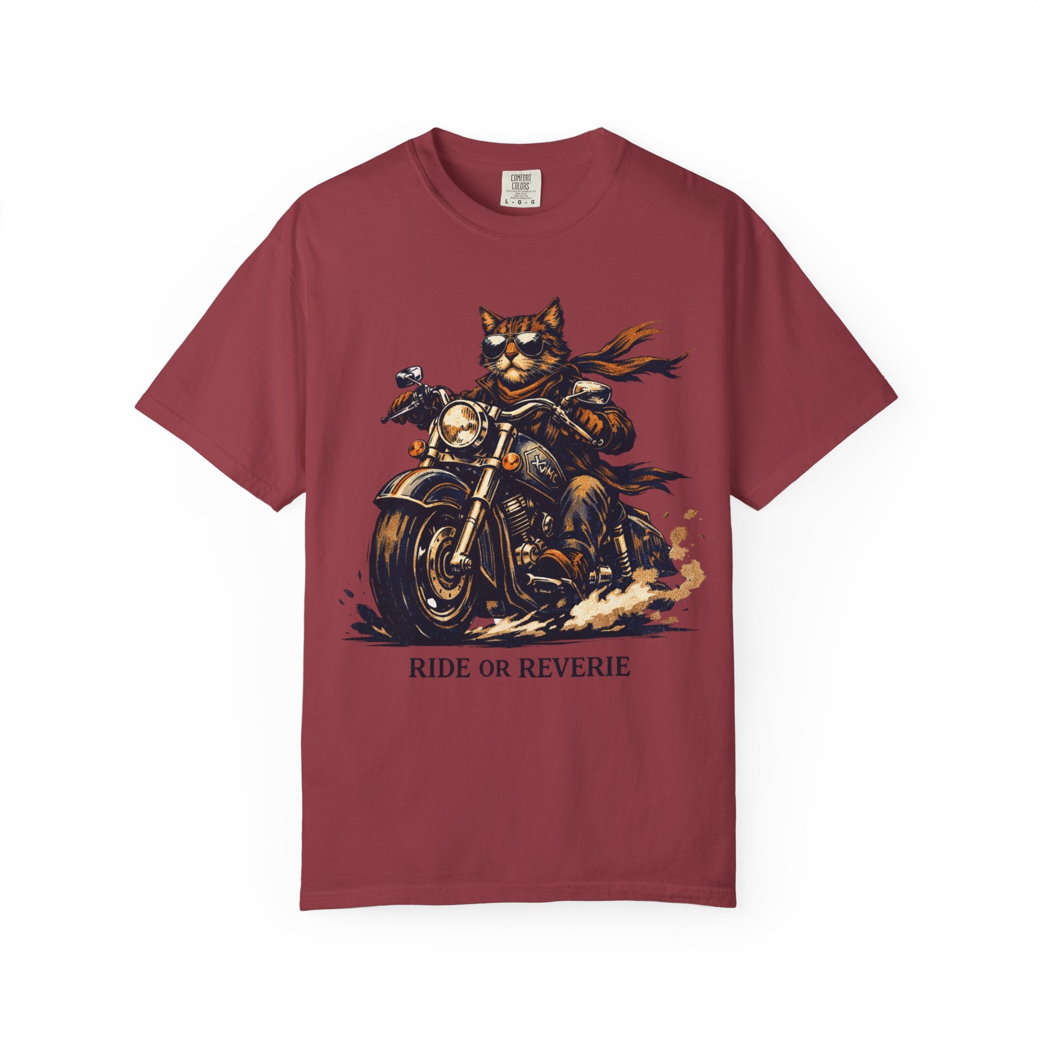 Ride or Reverie Cat Biker T-Shirt | Motorcycle Cat Illustration