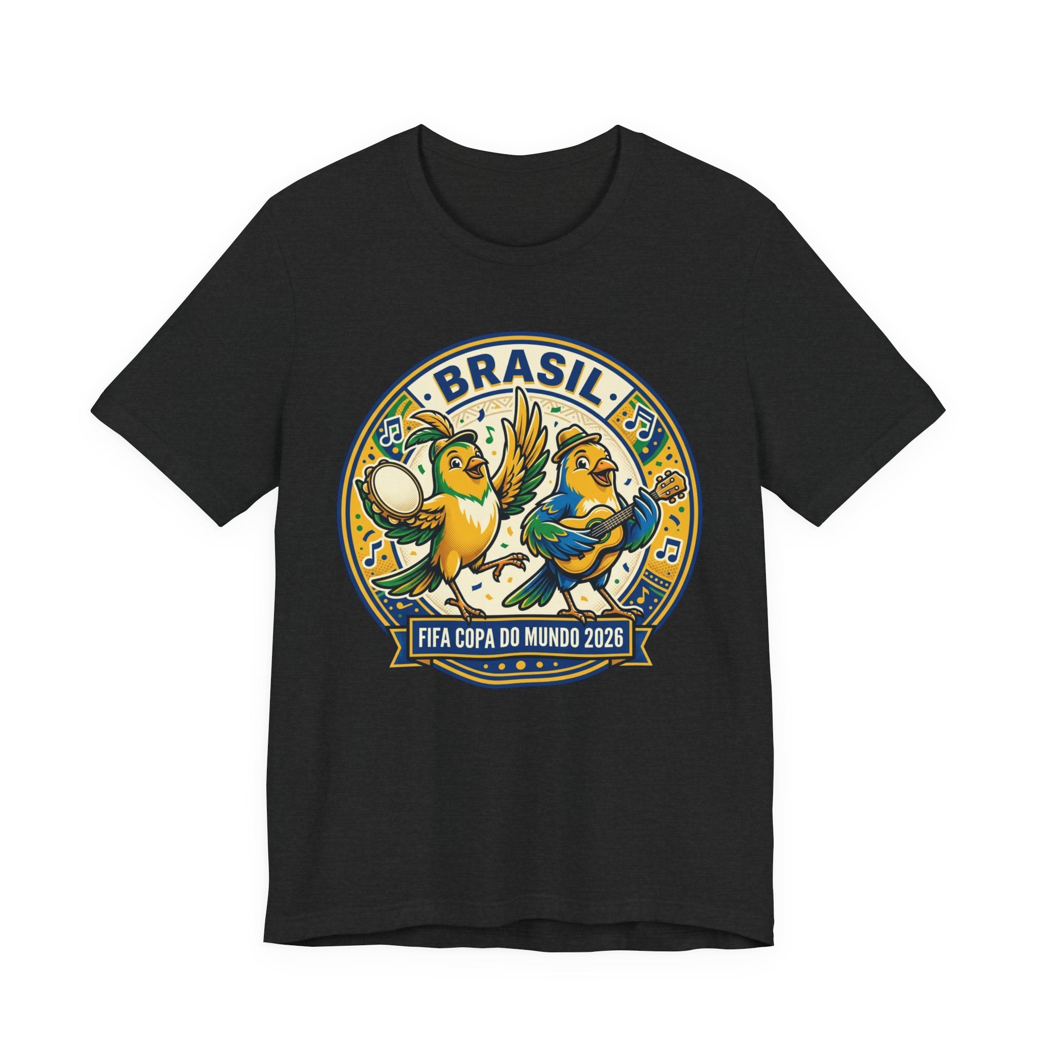Unisex Jersey Short Sleeve Tee Brazilian canaries playing samba.