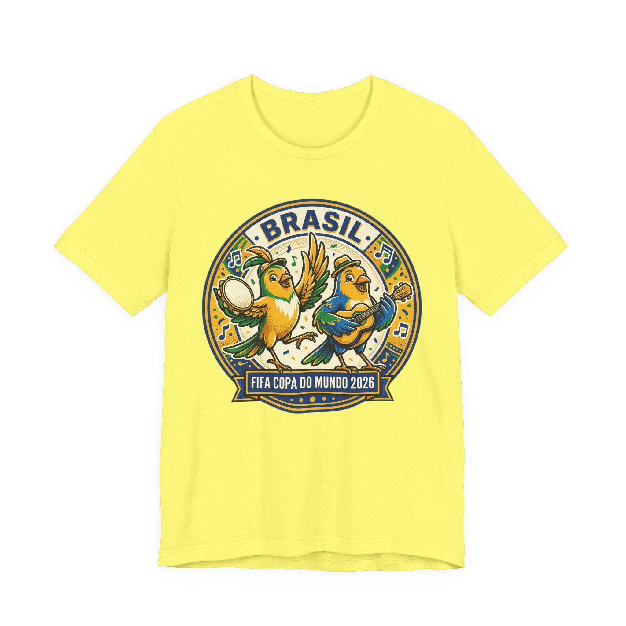Unisex Jersey Short Sleeve Tee Brazilian canaries playing samba.