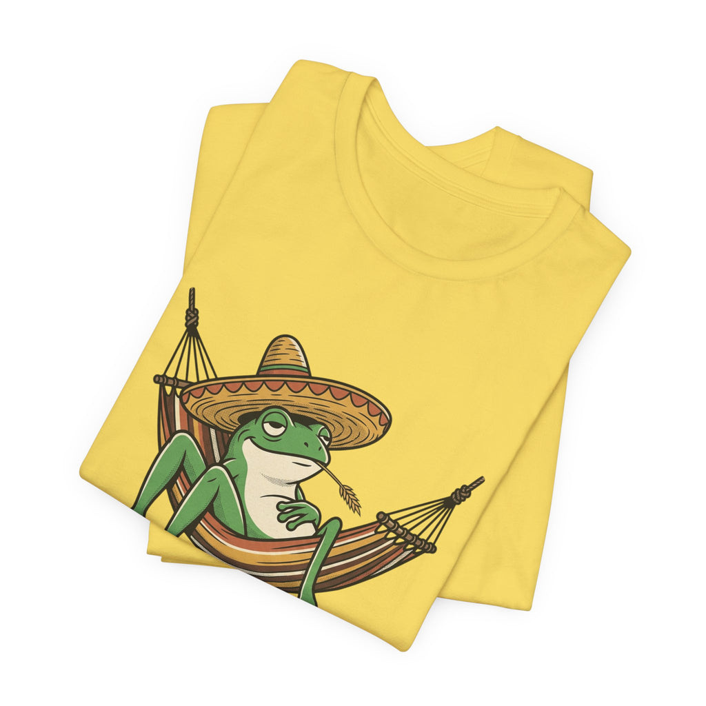 Siesta Mode Frog hammock T-Shirt | Relaxing Sombrero frog tee
