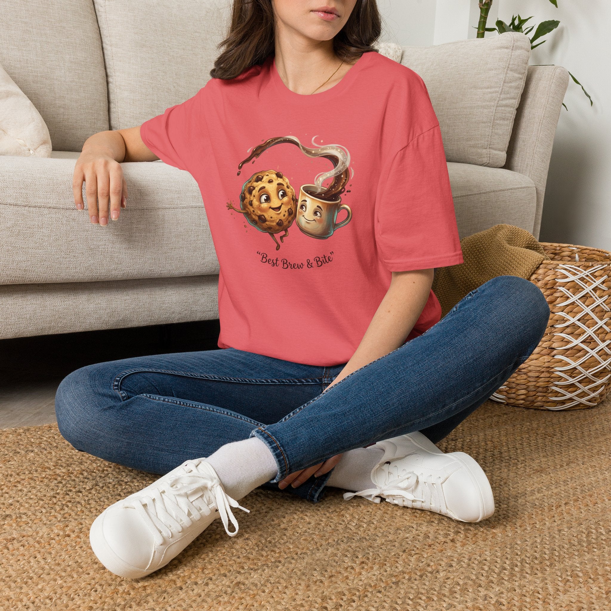 Cookie and Coffee Cartoon T-Shirt | Cute Food Illustration