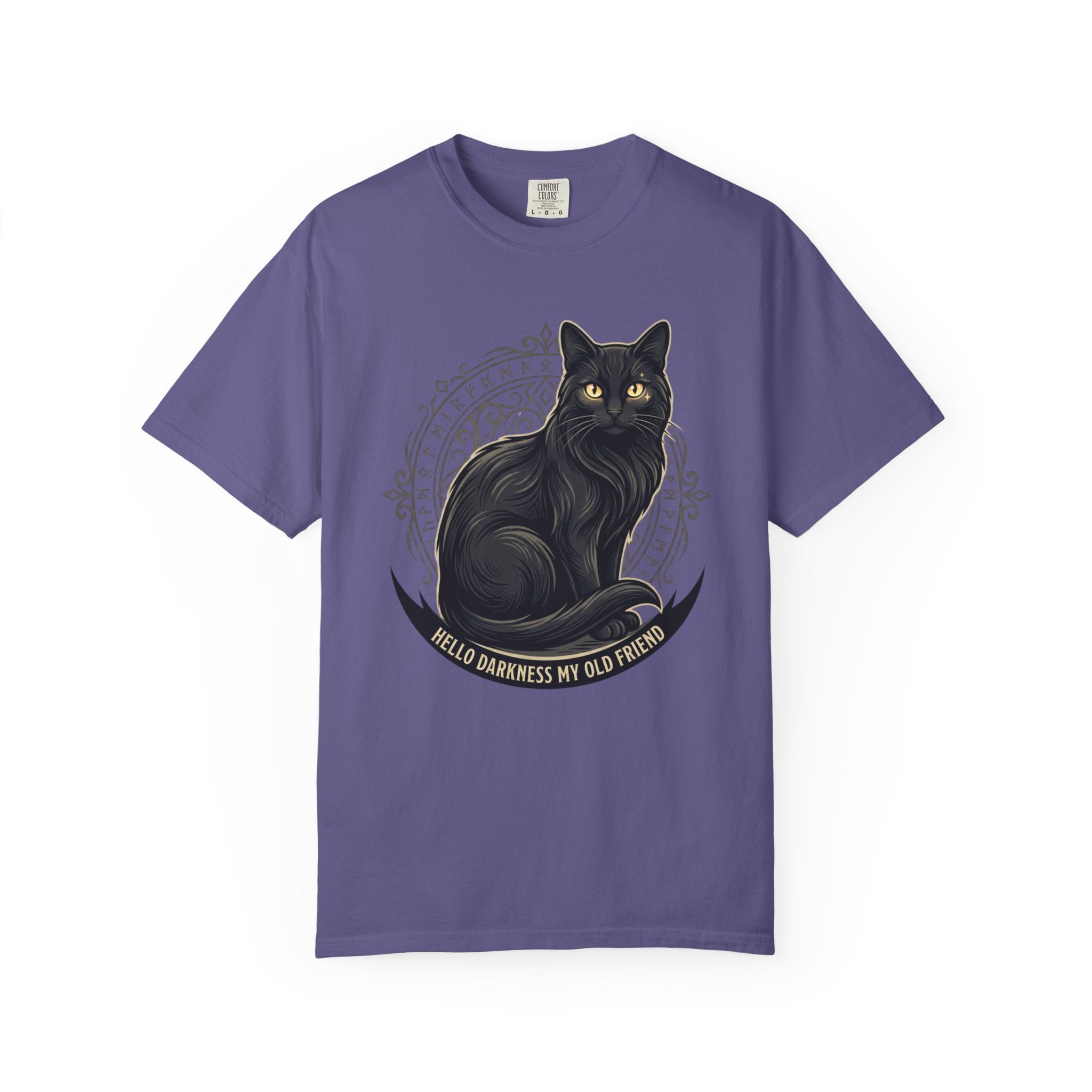 Hello Darkness My Old Friend black cat T-Shirt | Gothic Cat Tee