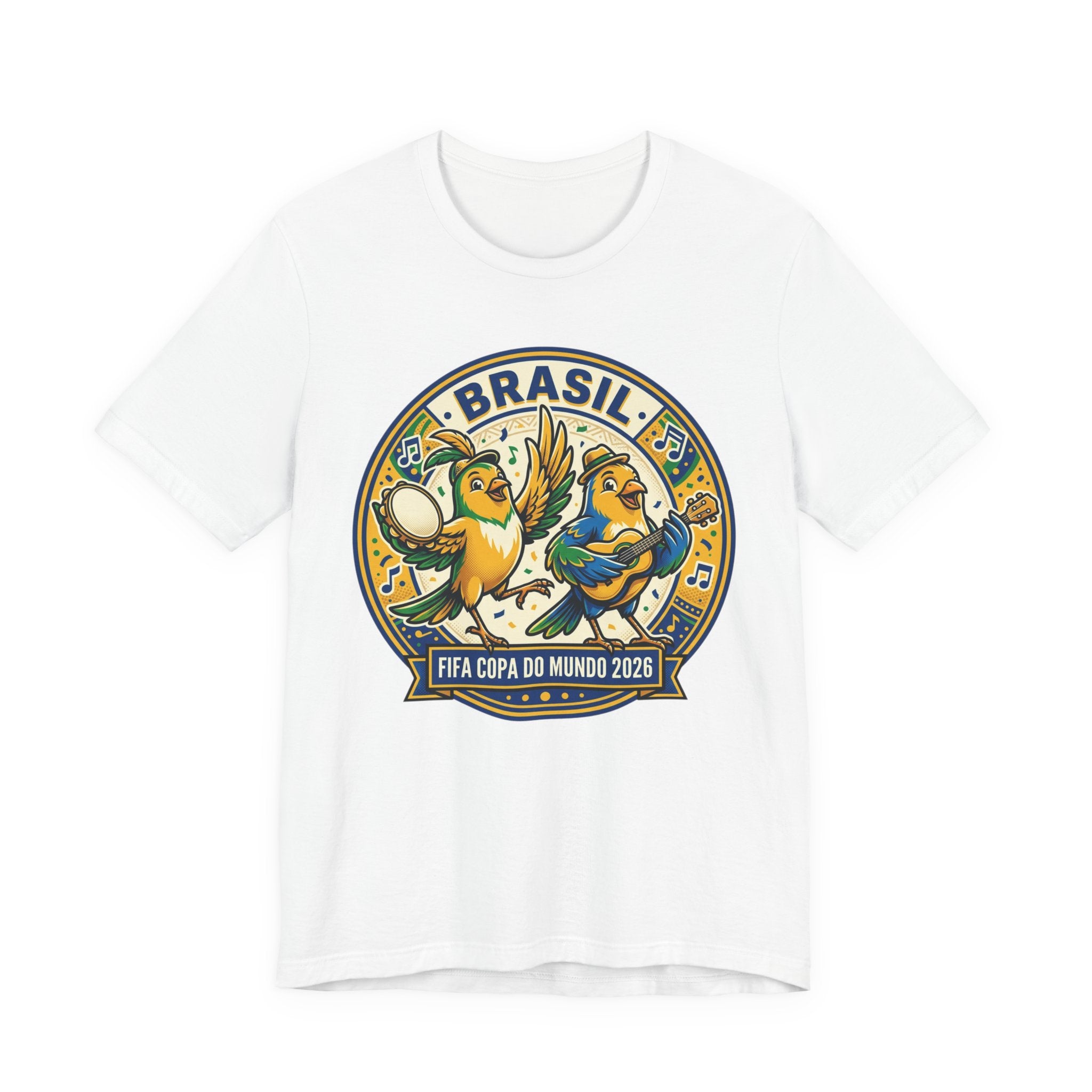 Unisex Jersey Short Sleeve Tee Brazilian canaries playing samba.