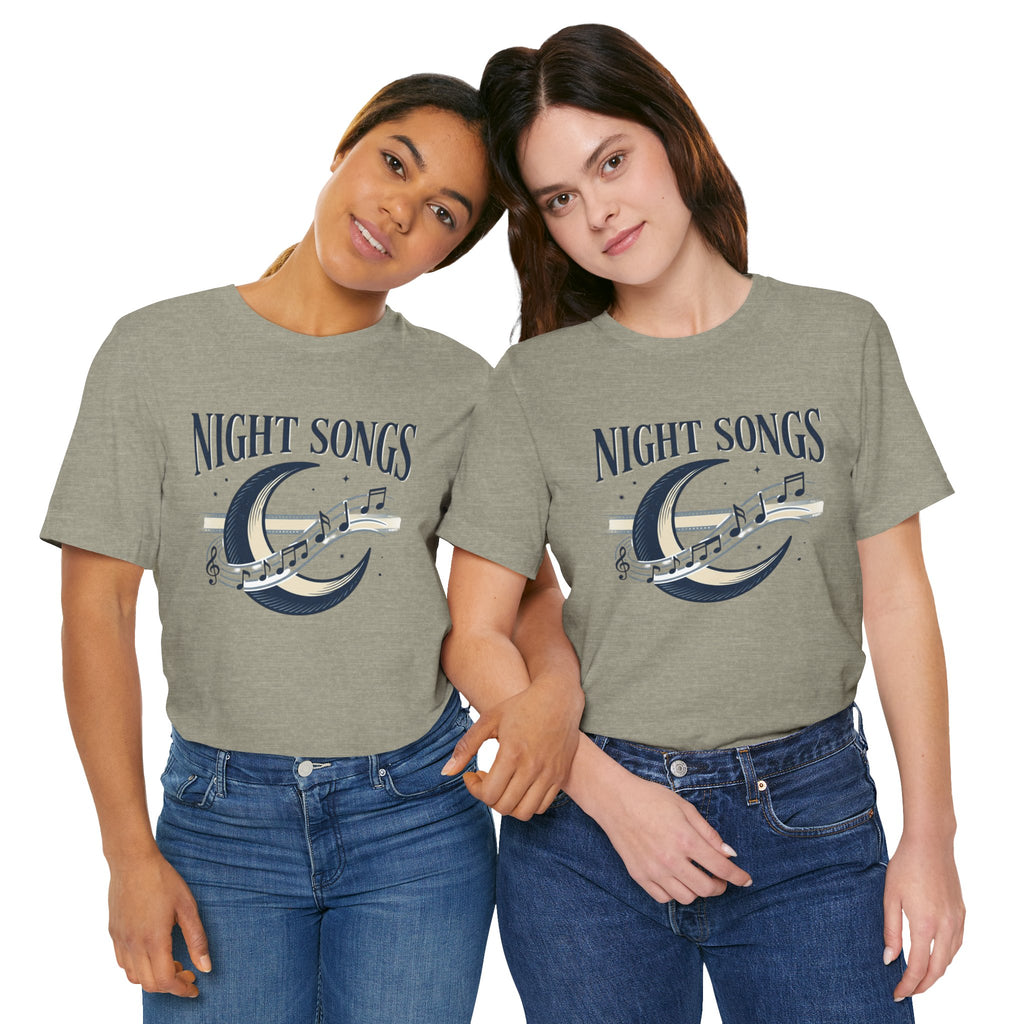Night Songs crescent moon with musical notes T-Shirt | music tee