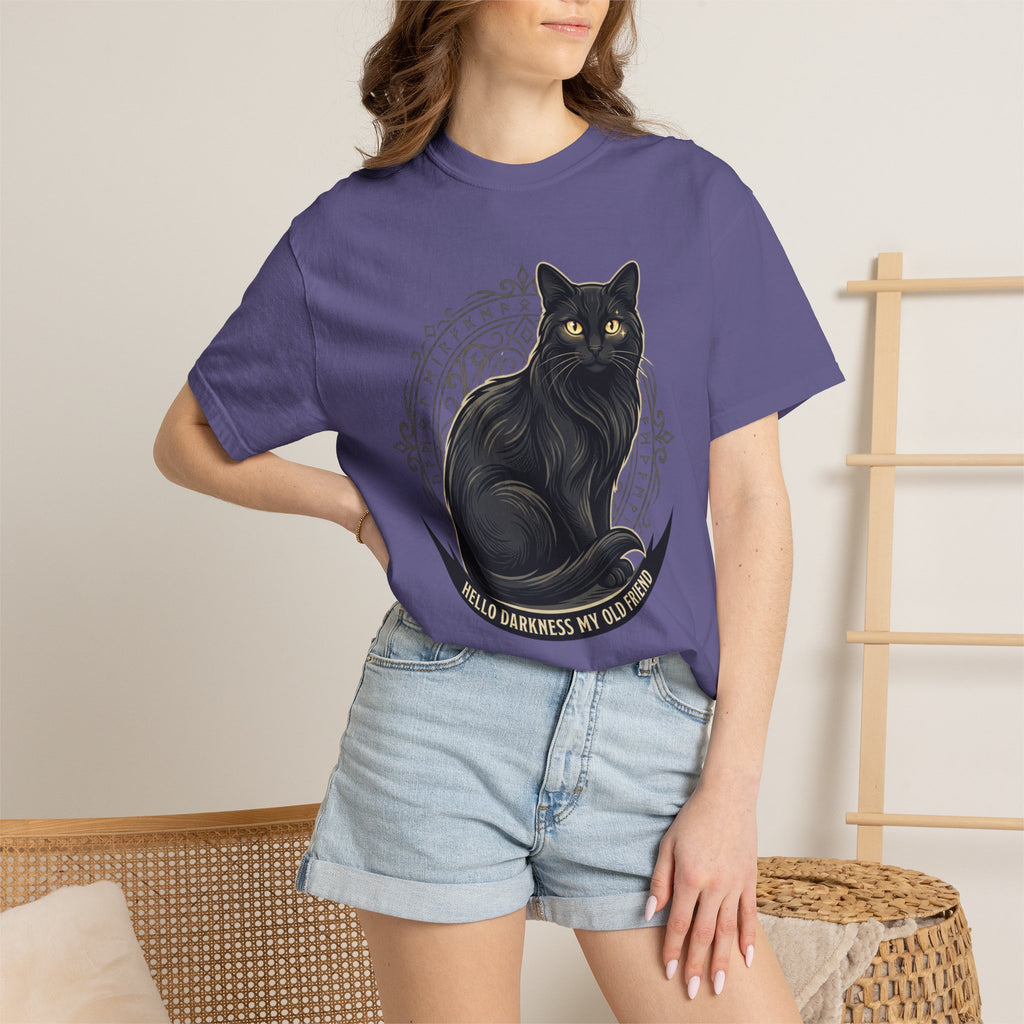 Hello Darkness My Old Friend black cat T-Shirt | Gothic Cat Tee