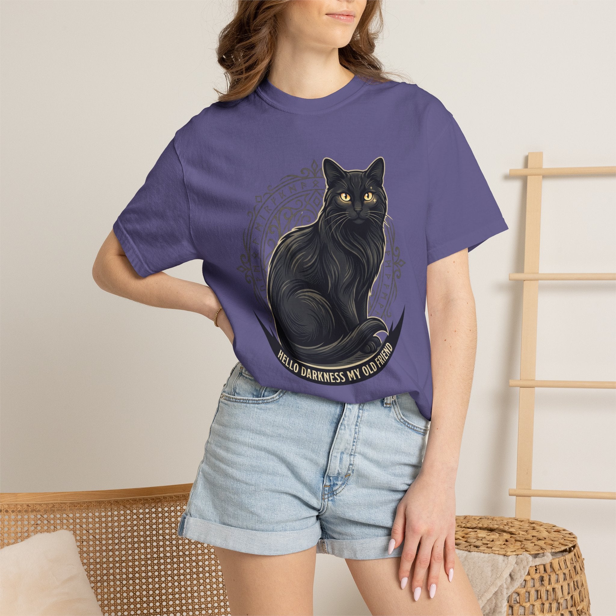 Hello Darkness My Old Friend black cat T-Shirt | Gothic Cat Tee