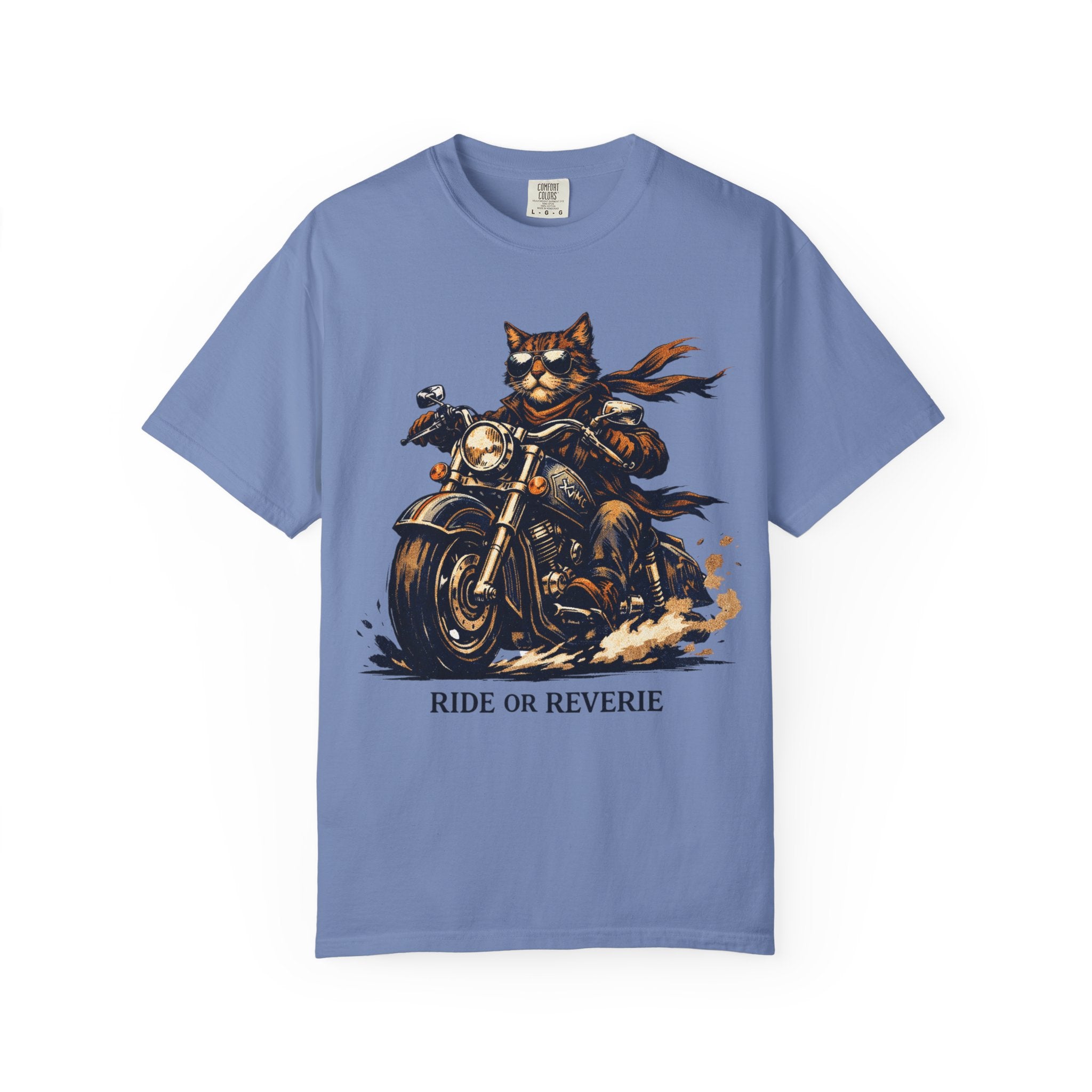 Ride or Reverie Cat Biker T-Shirt | Motorcycle Cat Illustration