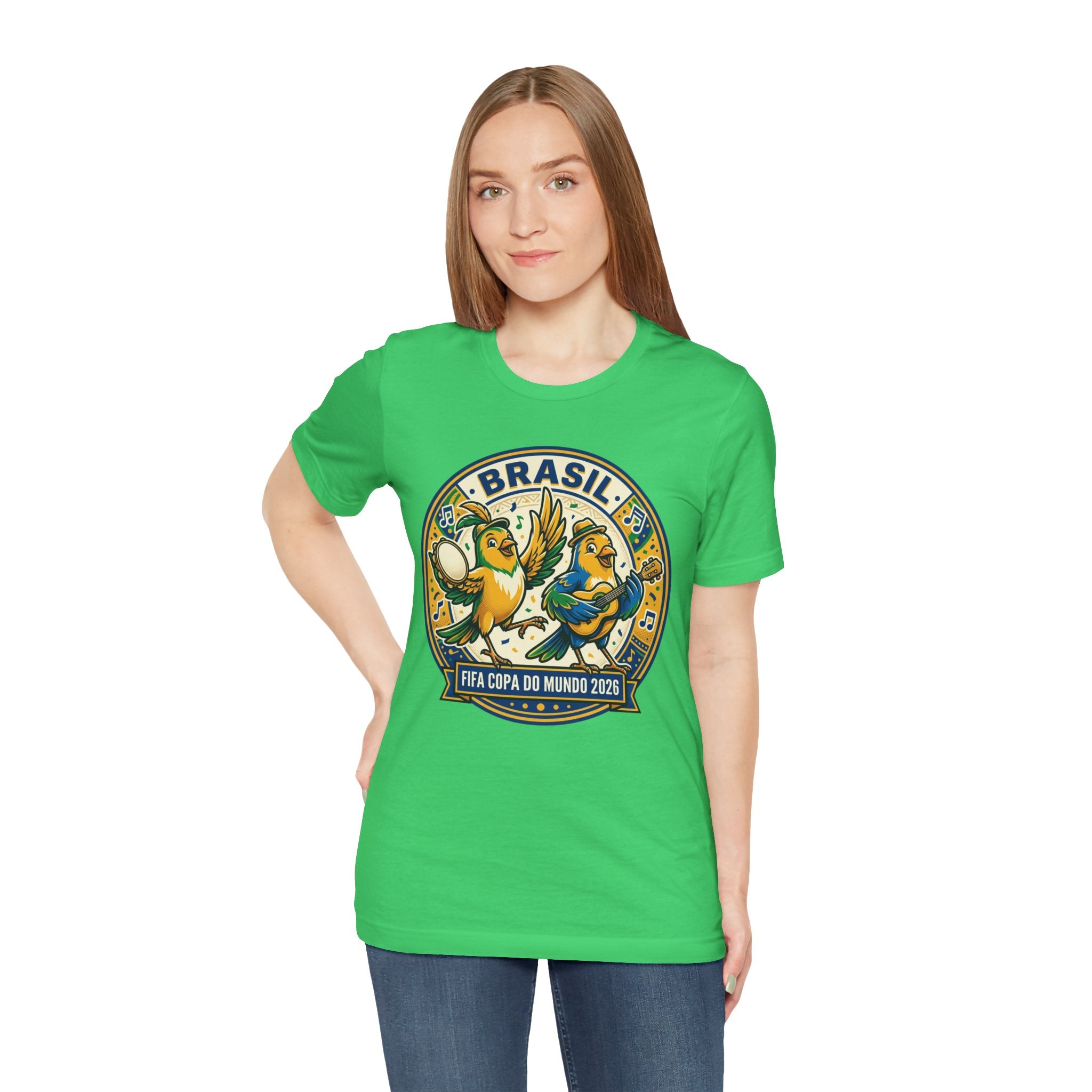 Unisex Jersey Short Sleeve Tee Brazilian canaries playing samba.