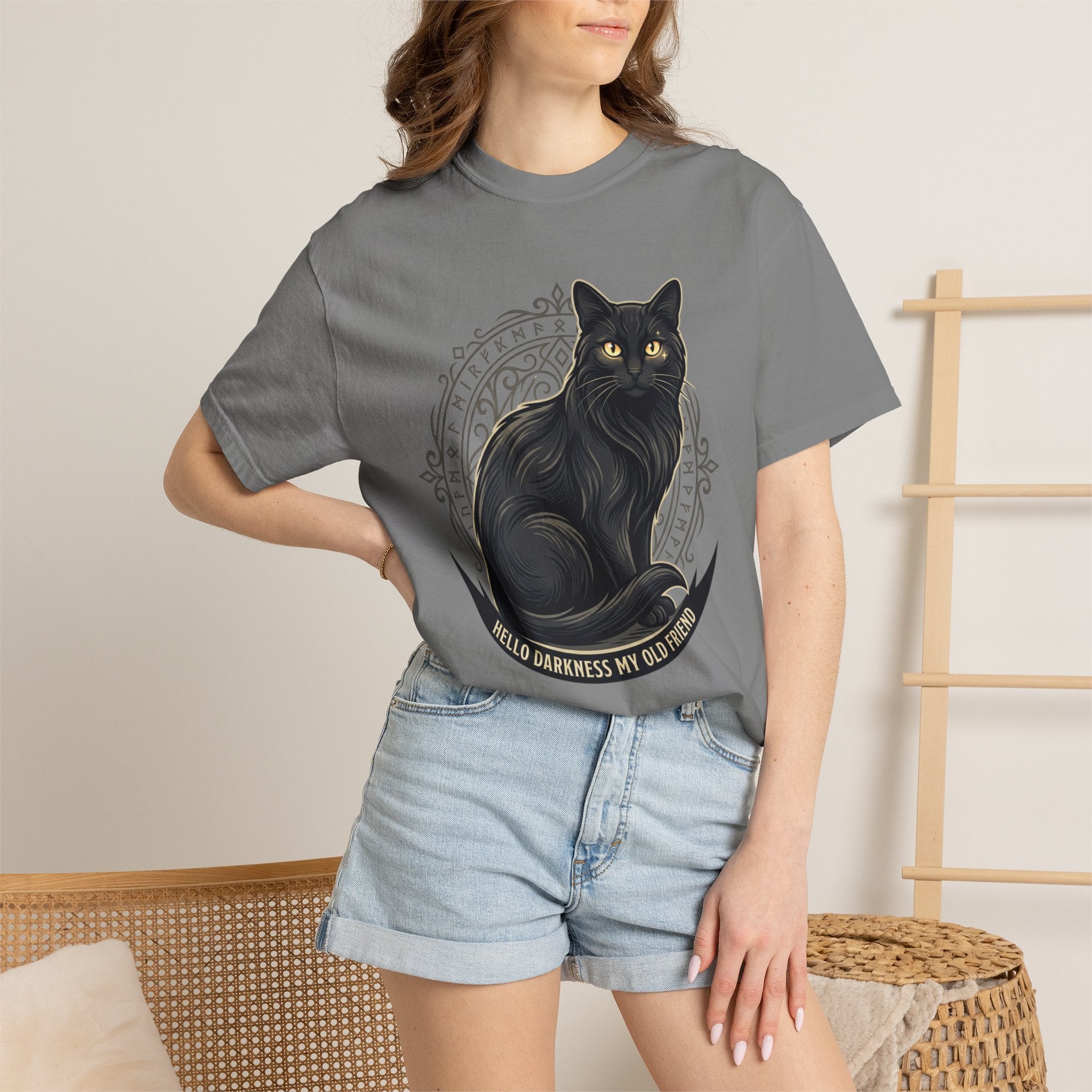 Hello Darkness My Old Friend black cat T-Shirt | Gothic Cat Tee