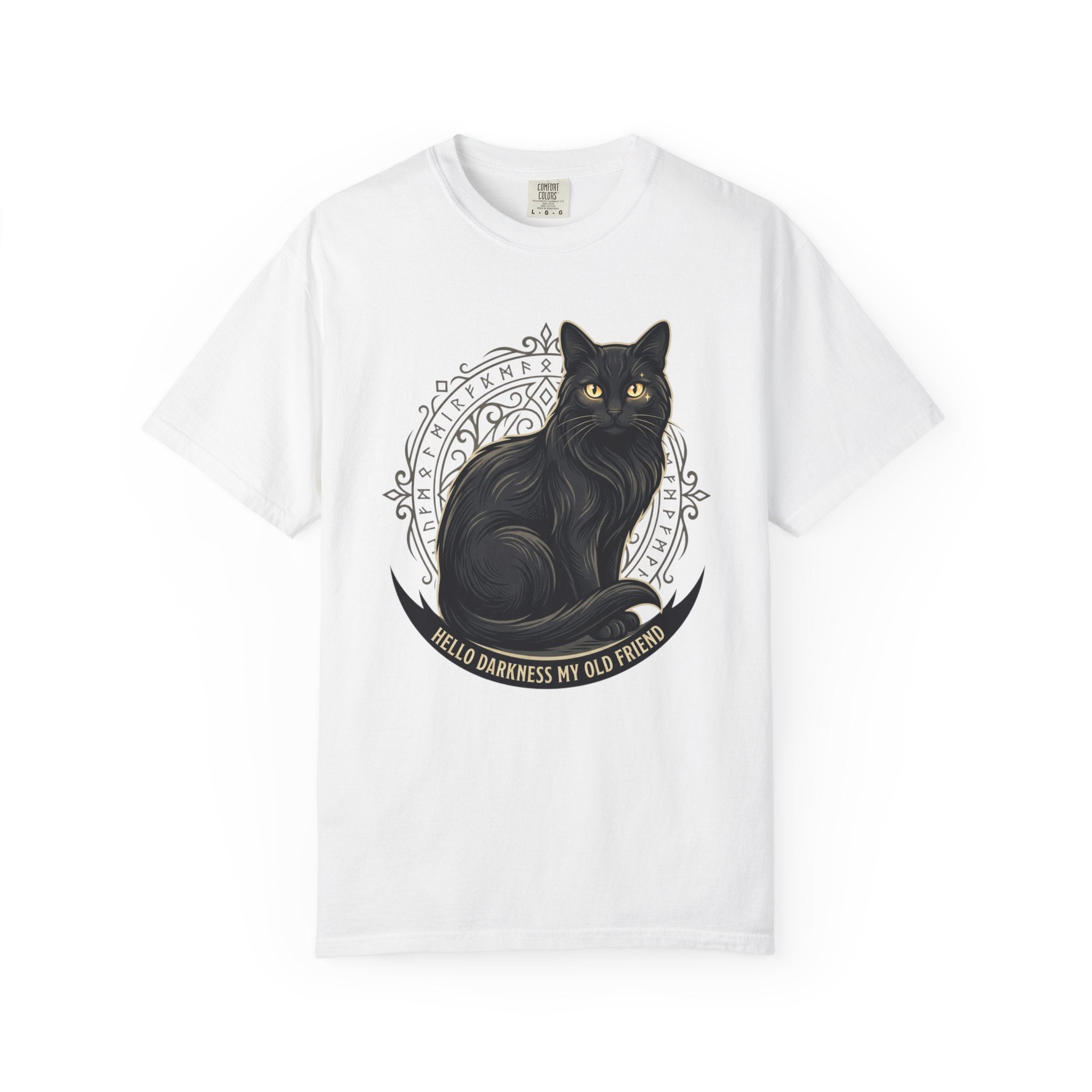 Hello Darkness My Old Friend black cat T-Shirt | Gothic Cat Tee
