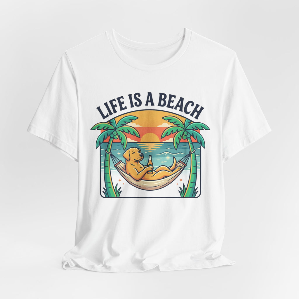 Life Is A Beach dog hammock tee | beach sunset palm trees