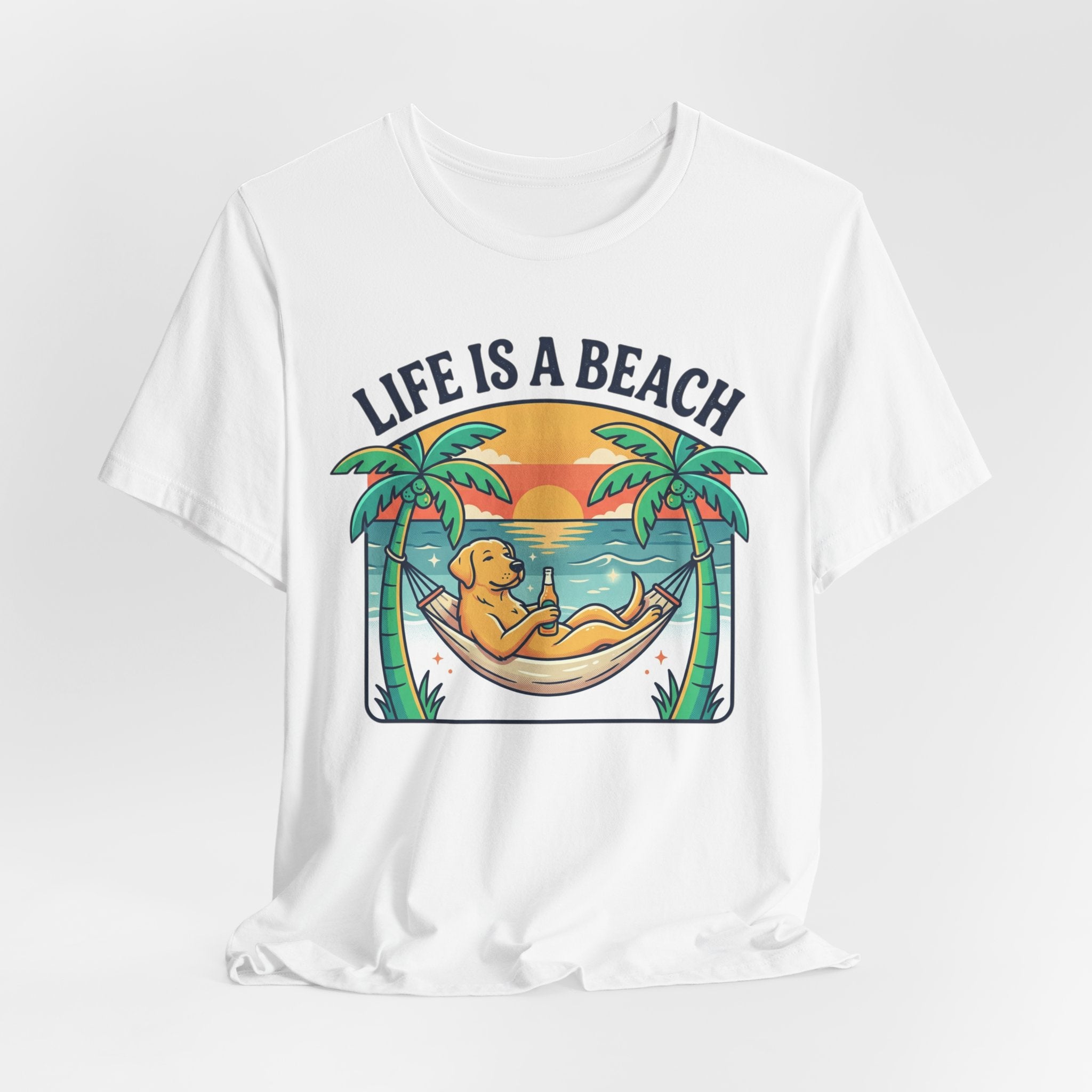 Life Is A Beach dog hammock tee | beach sunset palm trees