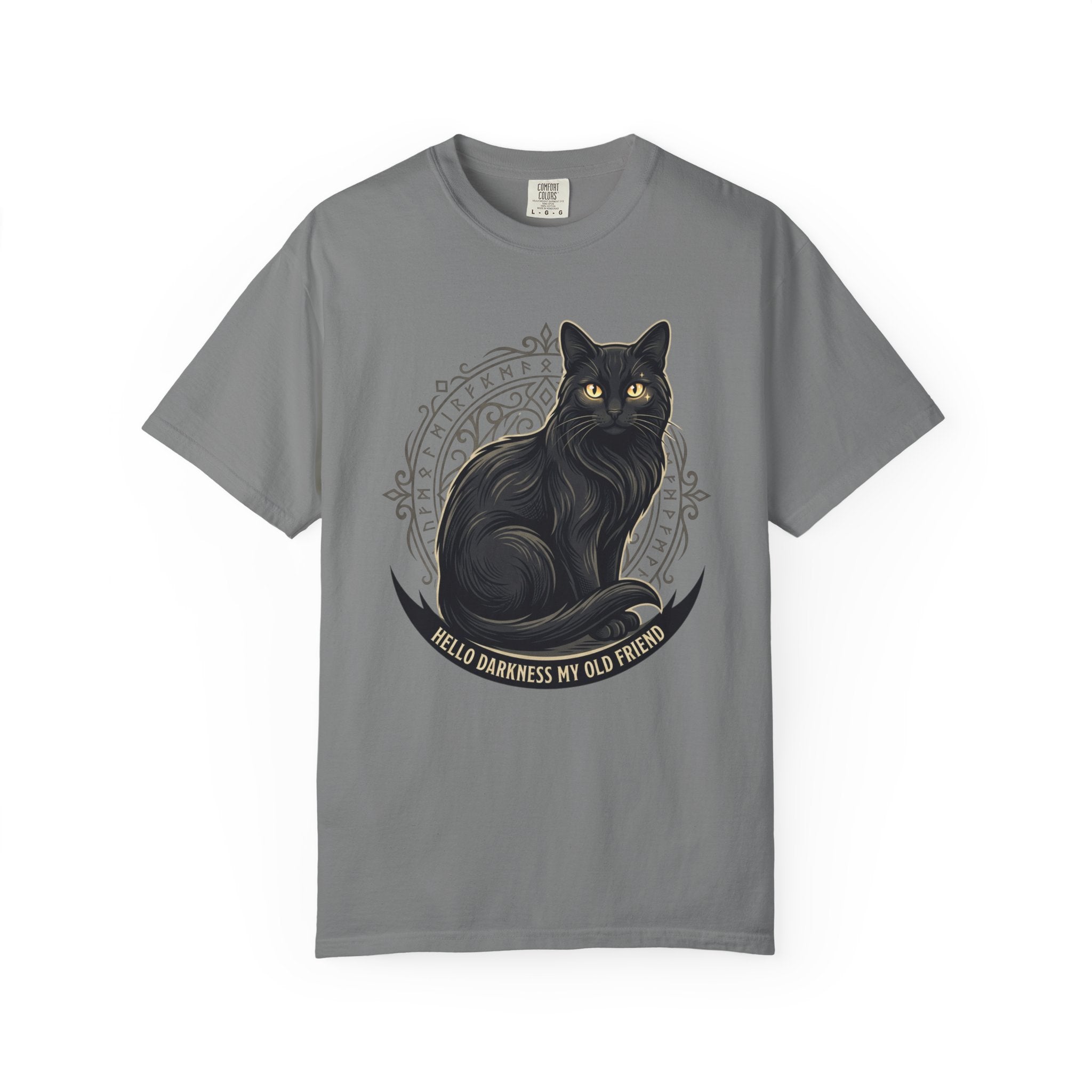 Hello Darkness My Old Friend black cat T-Shirt | Gothic Cat Tee