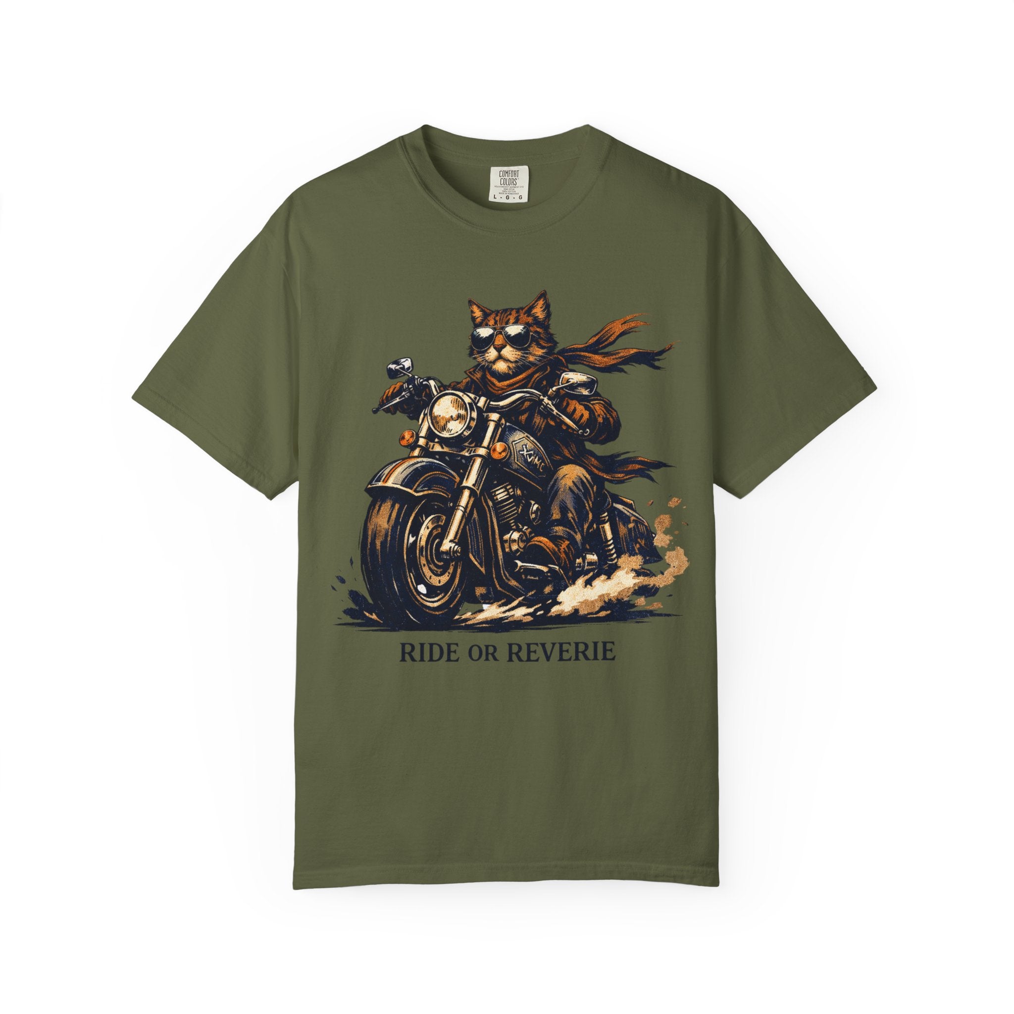 Ride or Reverie Cat Biker T-Shirt | Motorcycle Cat Illustration