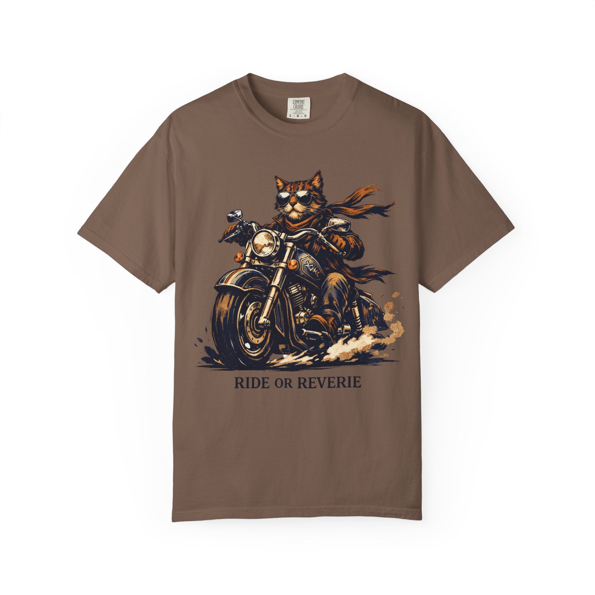 Ride or Reverie Cat Biker T-Shirt | Motorcycle Cat Illustration