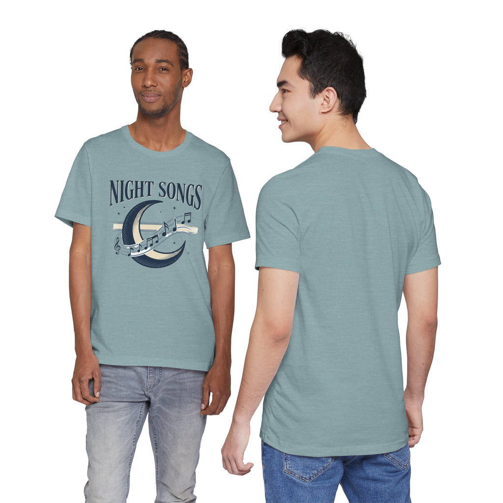 Night Songs crescent moon with musical notes T-Shirt | music tee