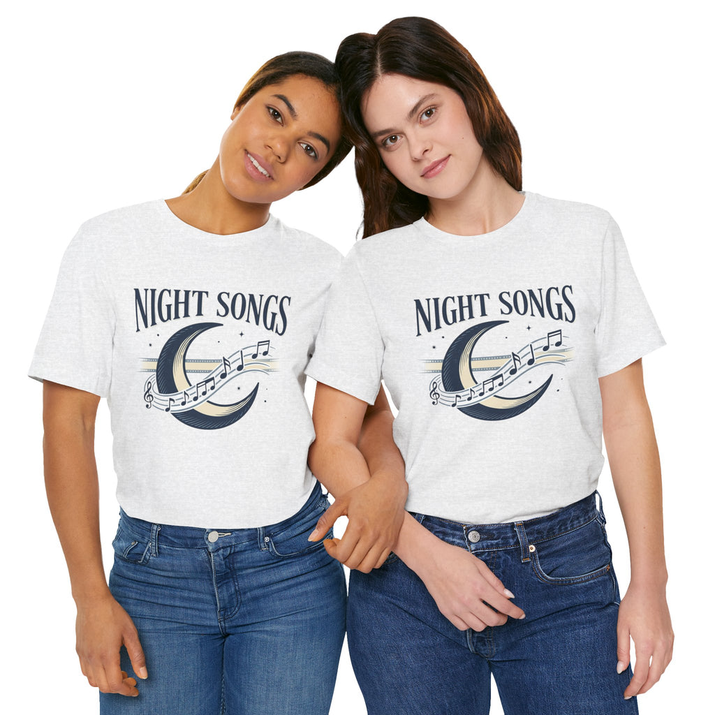 Night Songs crescent moon with musical notes T-Shirt | music tee