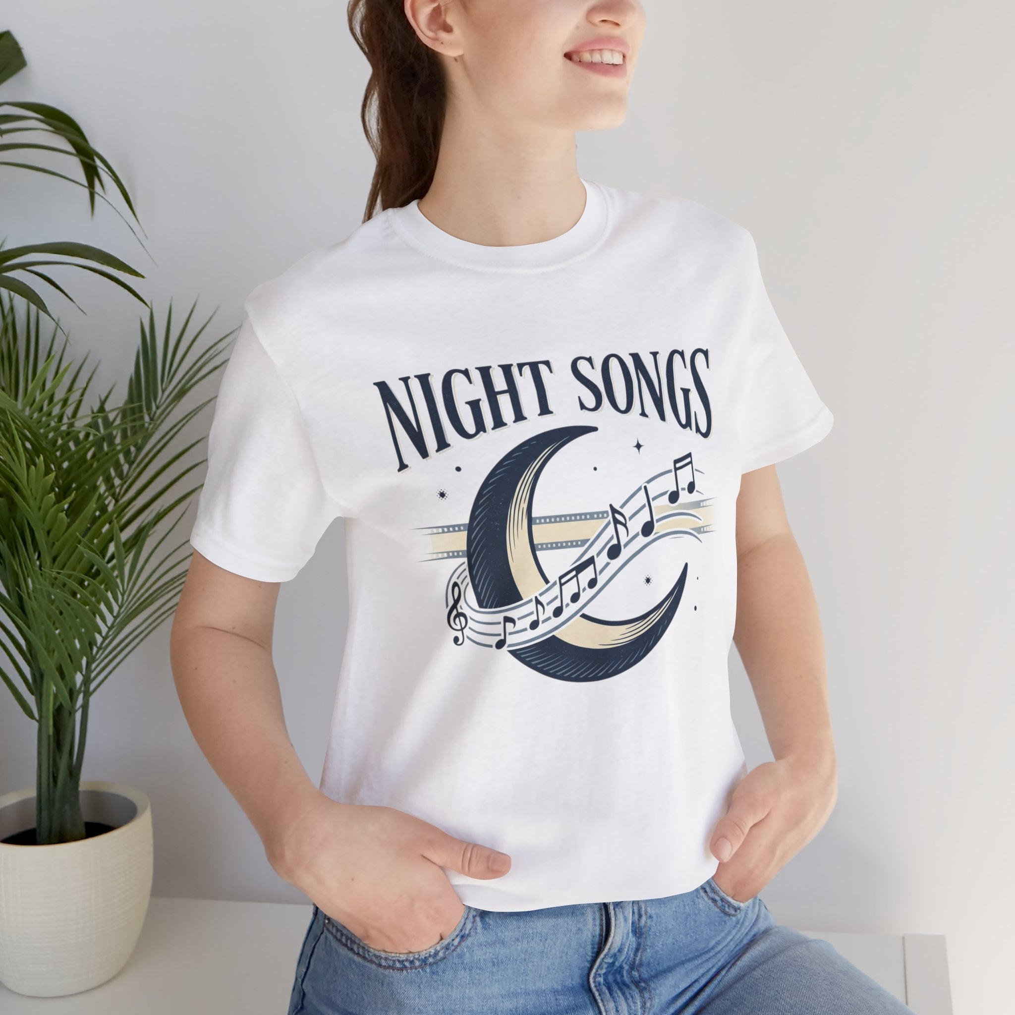 Night Songs crescent moon with musical notes T-Shirt | music tee