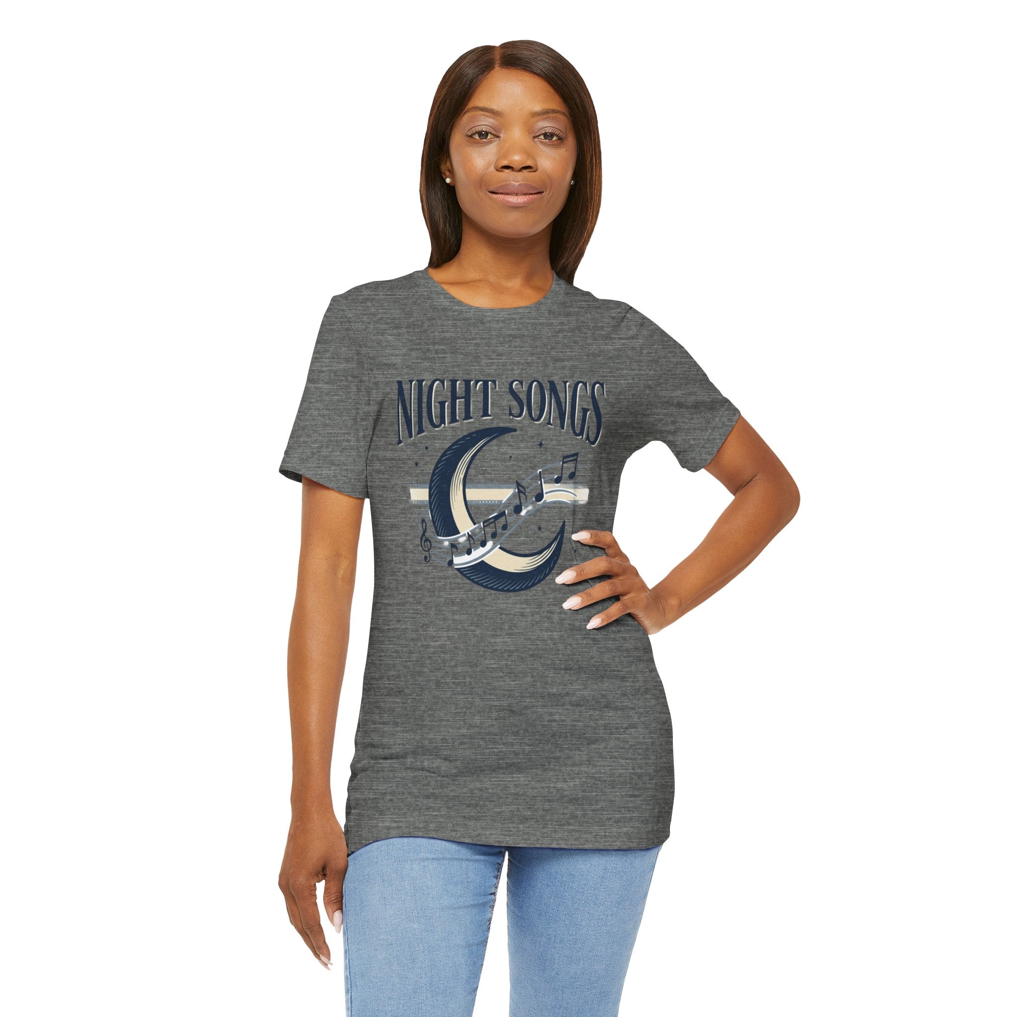 Night Songs crescent moon with musical notes T-Shirt | music tee