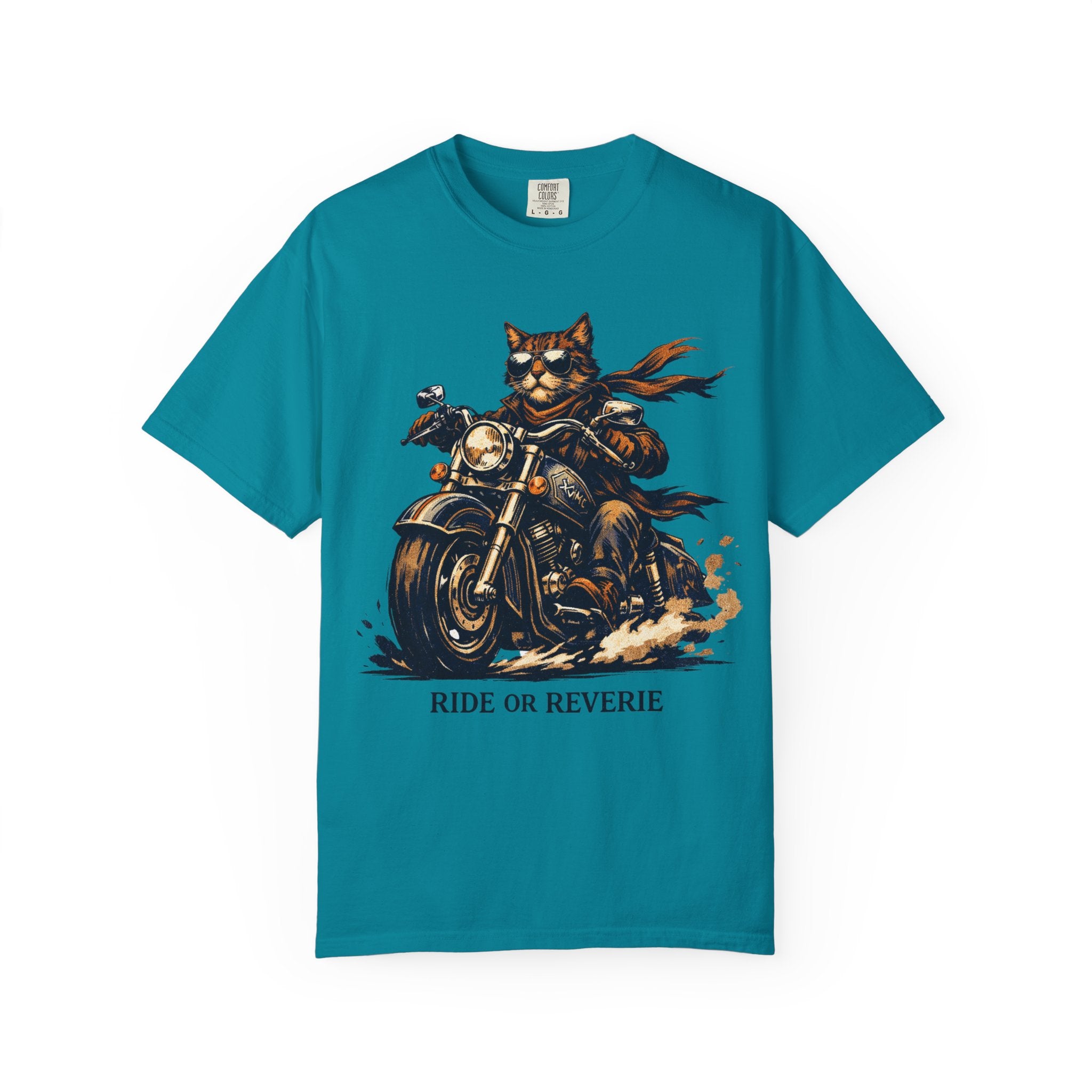 Ride or Reverie Cat Biker T-Shirt | Motorcycle Cat Illustration