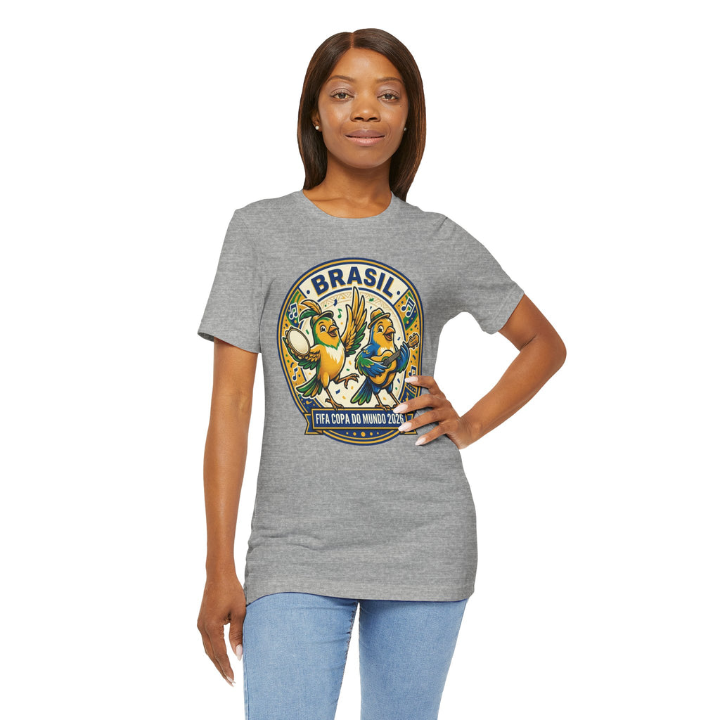 Unisex Jersey Short Sleeve Tee Brazilian canaries playing samba.
