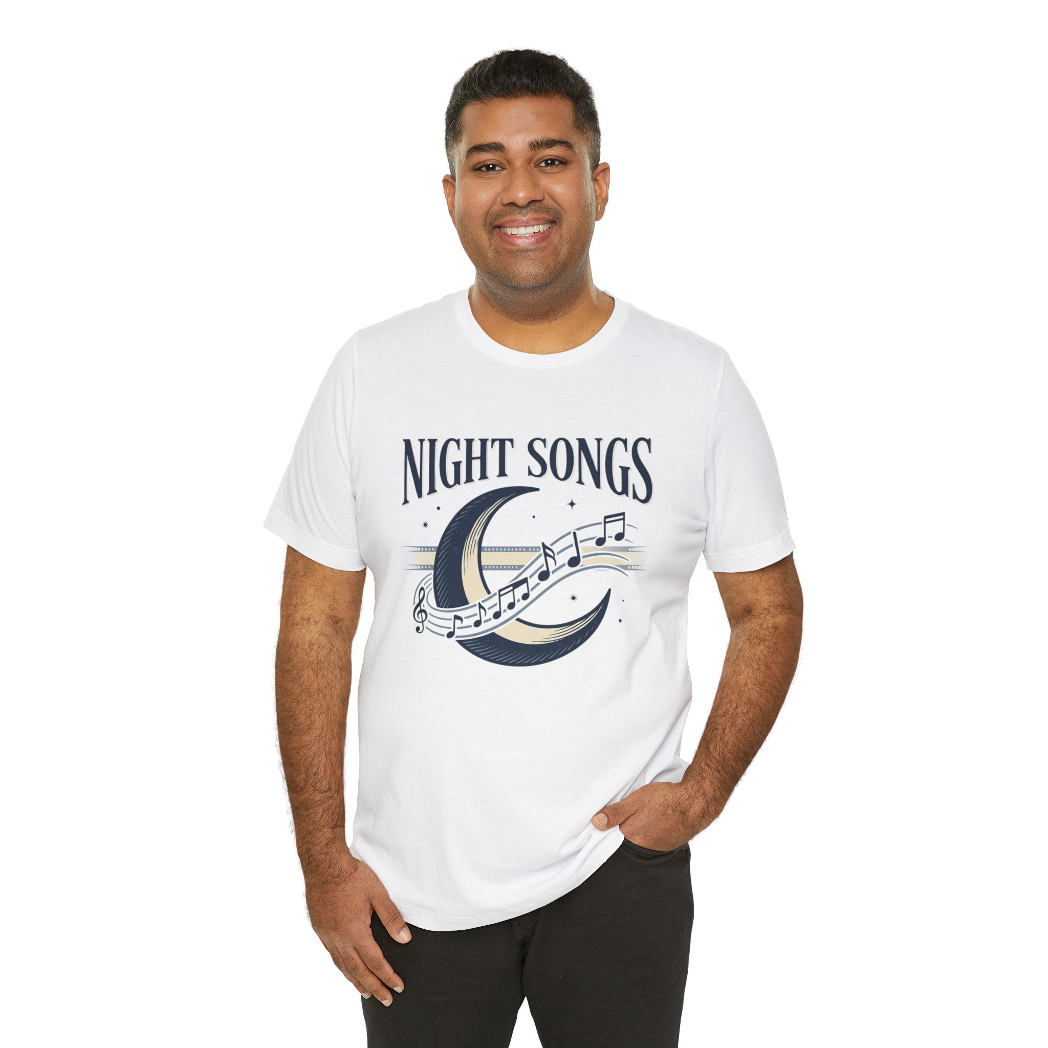 Night Songs crescent moon with musical notes T-Shirt | music tee