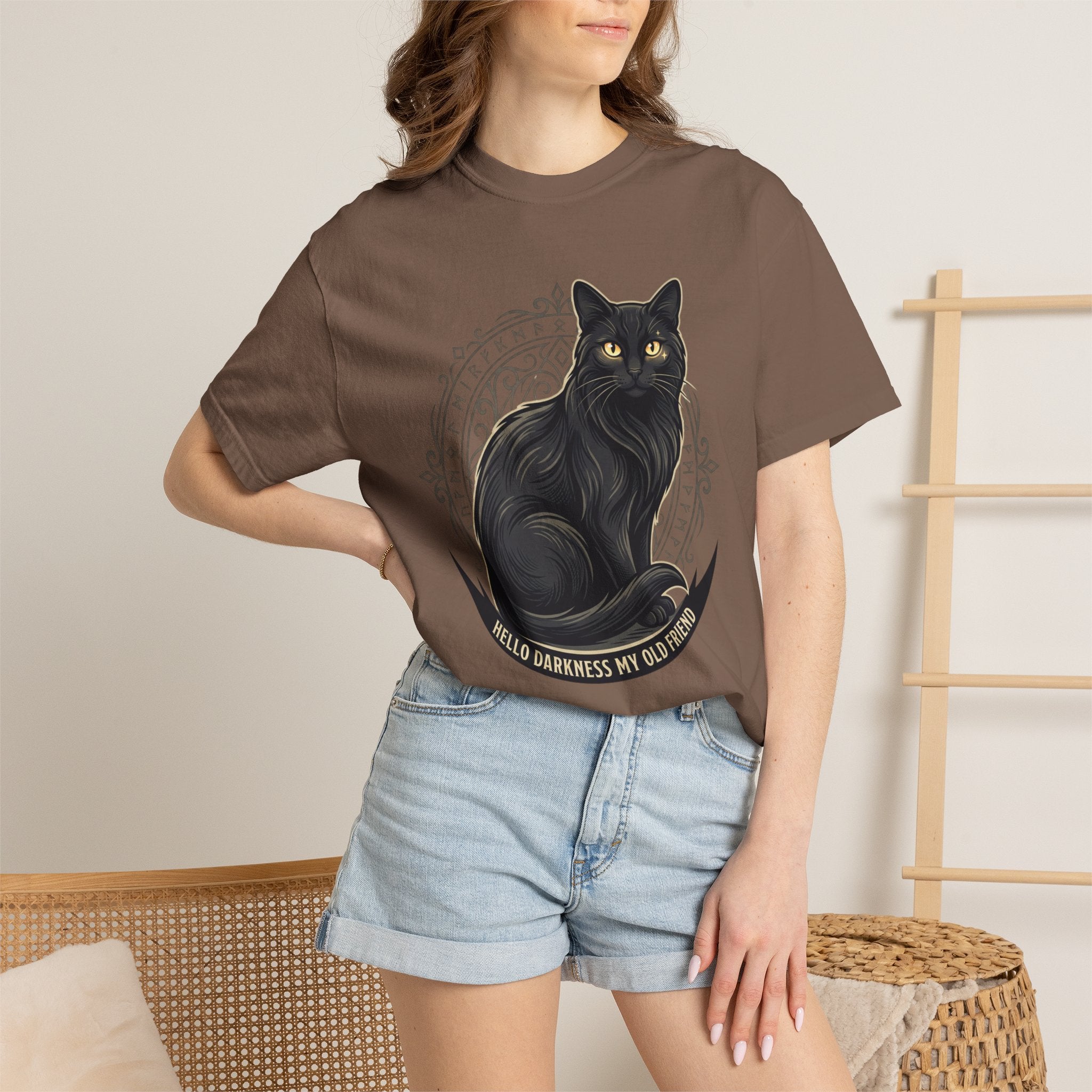 Hello Darkness My Old Friend black cat T-Shirt | Gothic Cat Tee