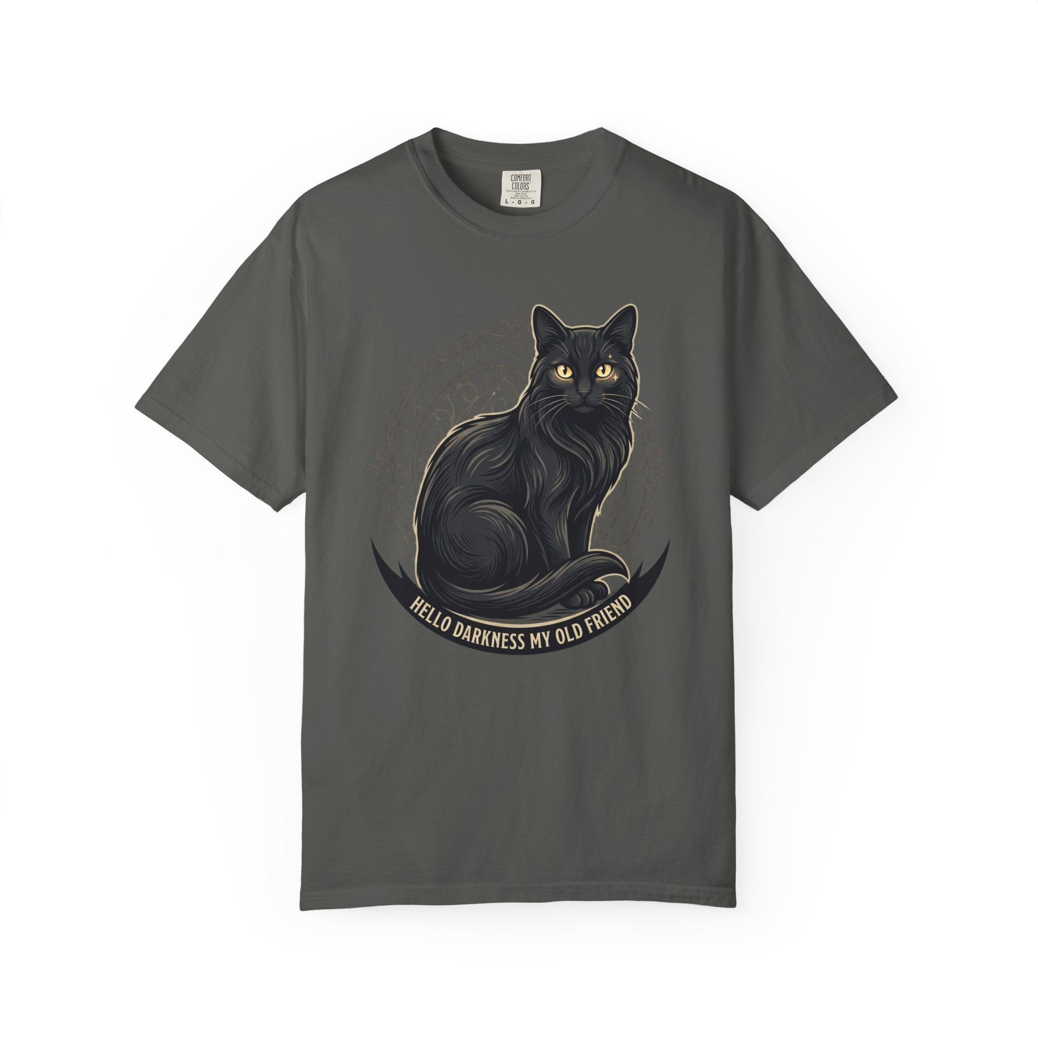 Hello Darkness My Old Friend black cat T-Shirt | Gothic Cat Tee