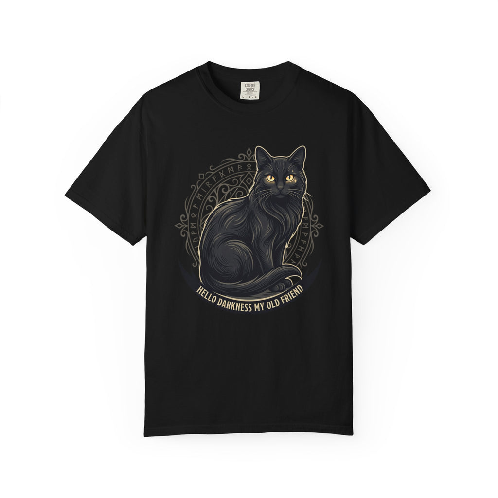 Hello Darkness My Old Friend black cat T-Shirt | Gothic Cat Tee