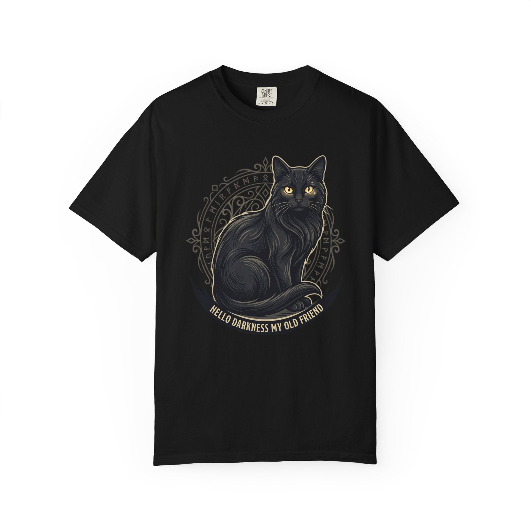 Hello Darkness My Old Friend black cat T-Shirt | Gothic Cat Tee