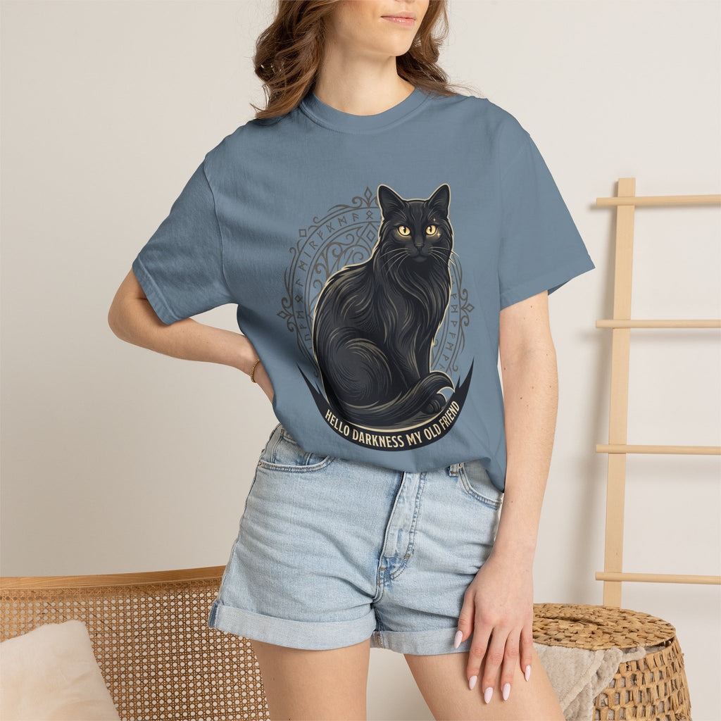 Hello Darkness My Old Friend black cat T-Shirt | Gothic Cat Tee